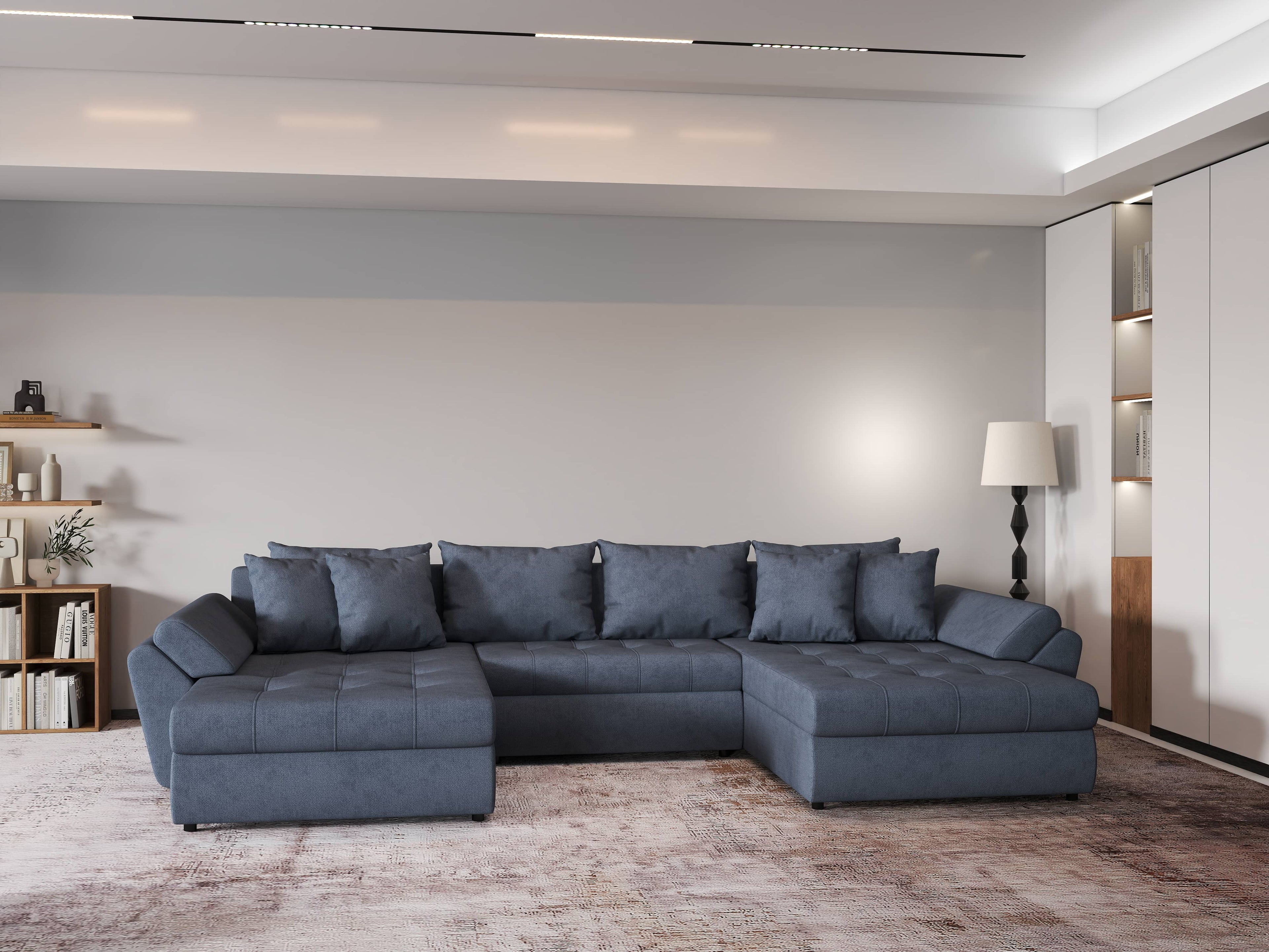 Colțar extensibil dumonde cu ladă de depozitare si sezut confortabil din spuma high-density, Loana U Enjoy Antracit 355x185 cm
