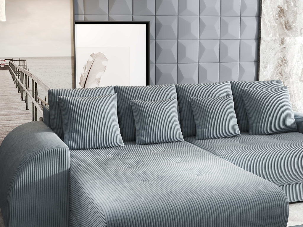 Colțar extensibil dumonde cu ladă de depozitare si sezut confortabil din spuma high-density, Verona Zoom Gri 290x185 cm