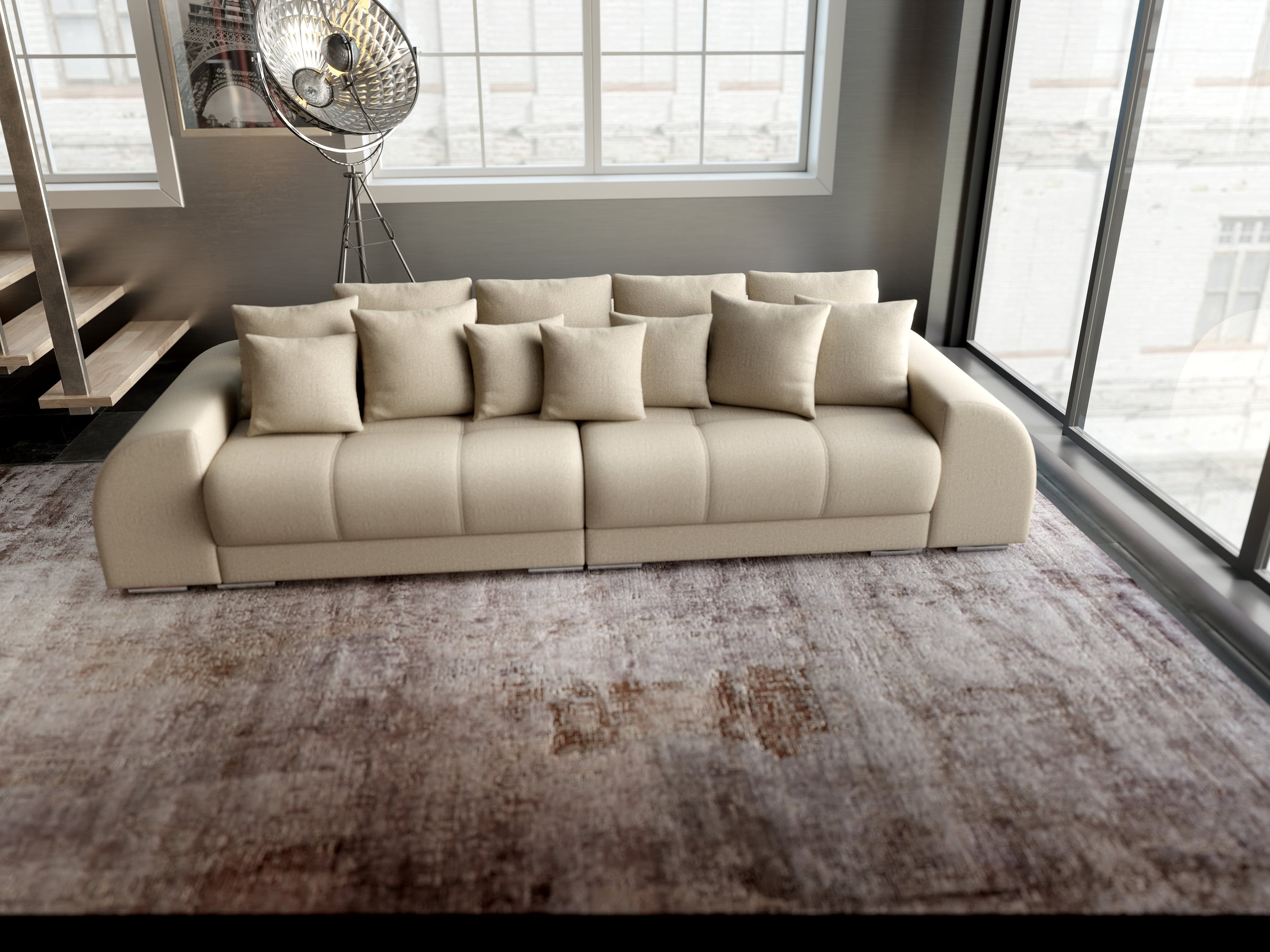 Canapea extensibilă dumonde cu 2 lăzi de depozitare si sezut confortabil din spuma high-density, Verona Enjoy Camel 310x100 cm