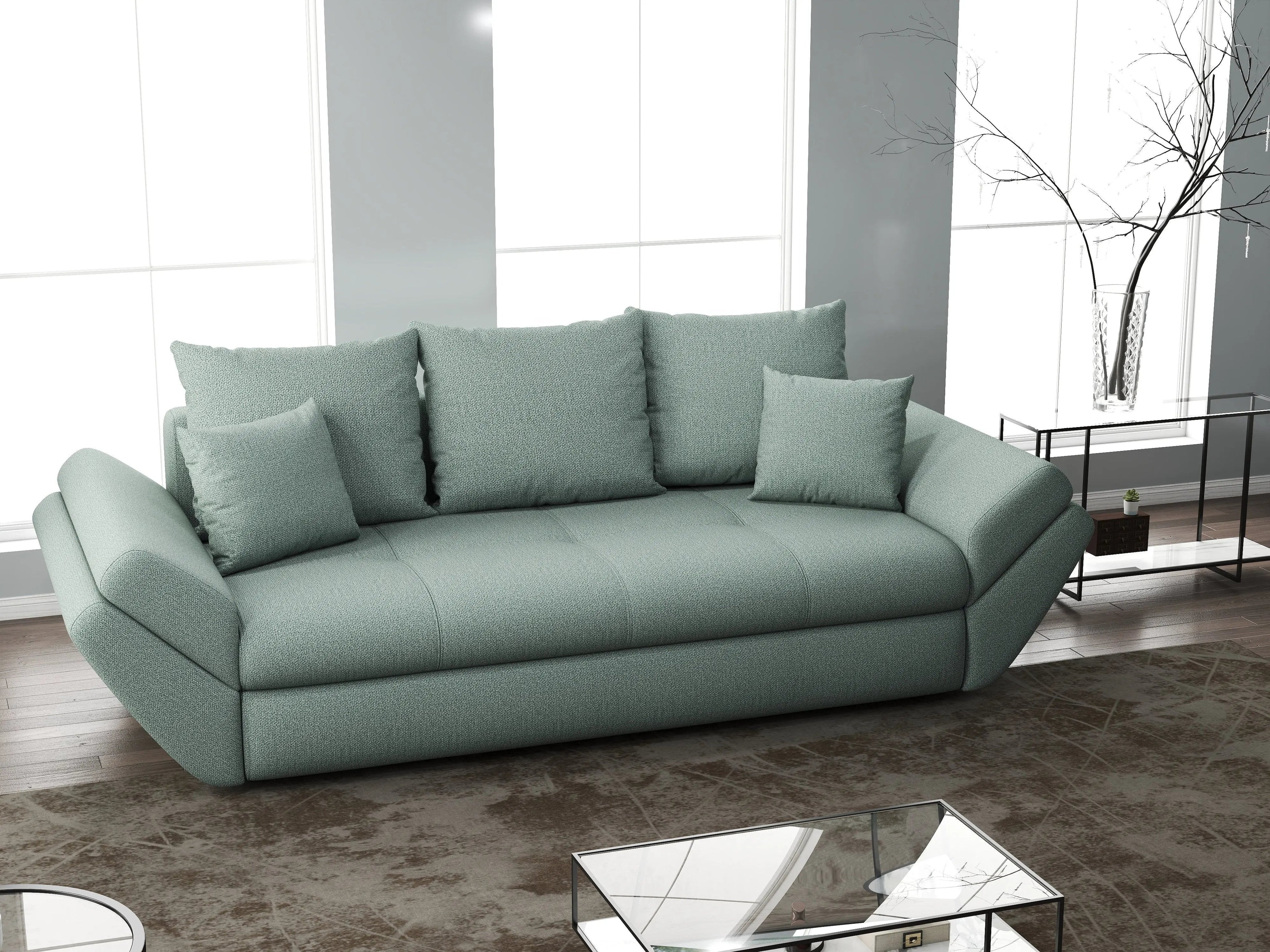Canapea extensibilă dumonde cu ladă de depozitare si sezut confortabil din spuma high-density, Loana Enjoy Mint 250x100 cm