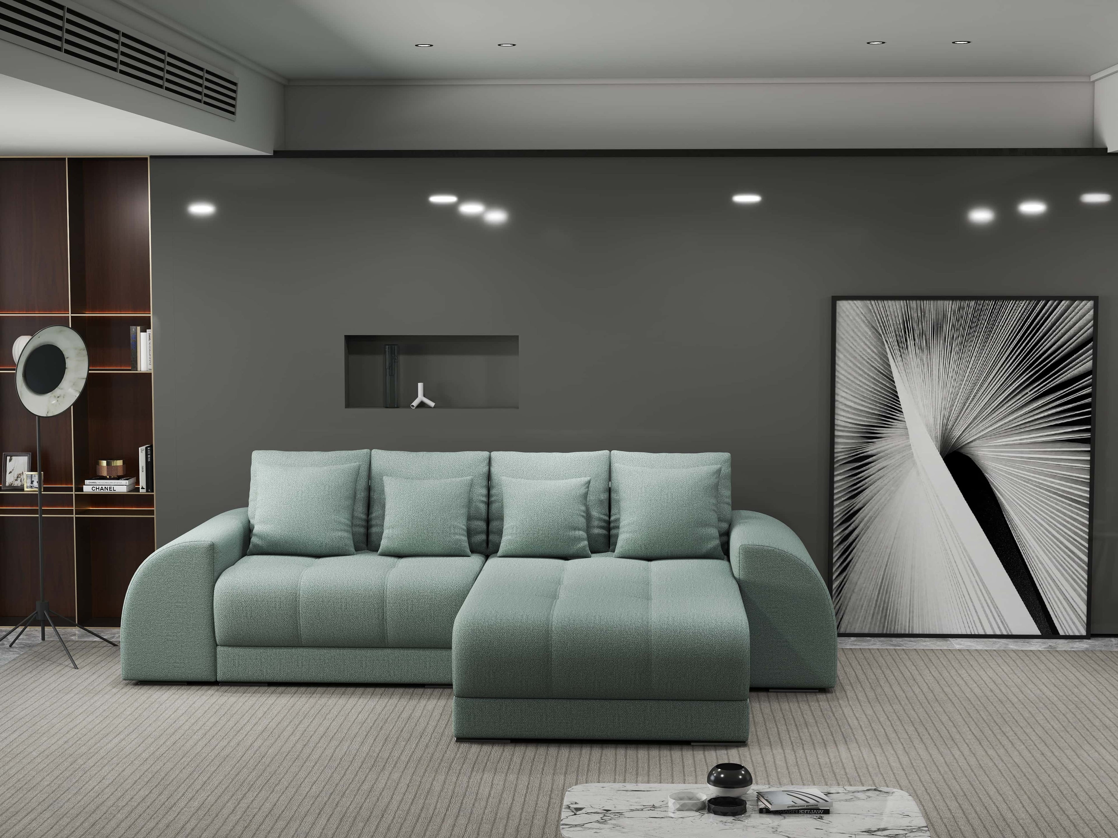 Colțar extensibil dumonde cu ladă de depozitare si sezut confortabil din spuma high-density, Verona Enjoy Mint II 290x185 cm
