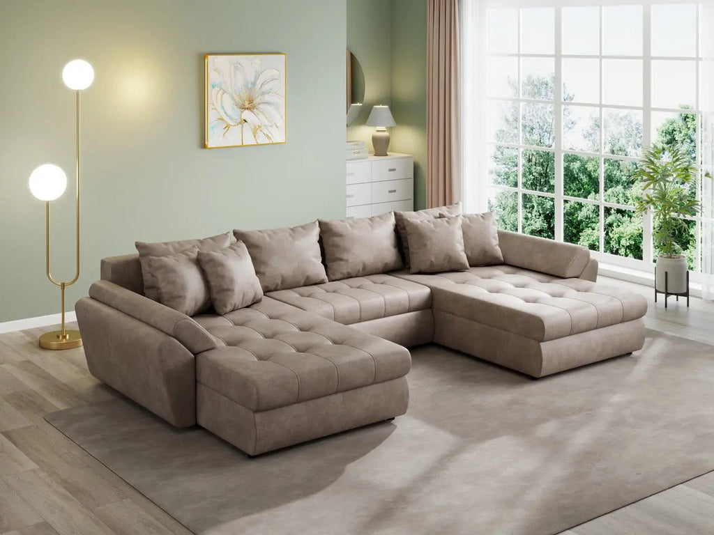 Colțar extensibil dumonde cu ladă de depozitare si sezut confortabil din spuma high-density, Loana U Tobago Silver 355x185 cm