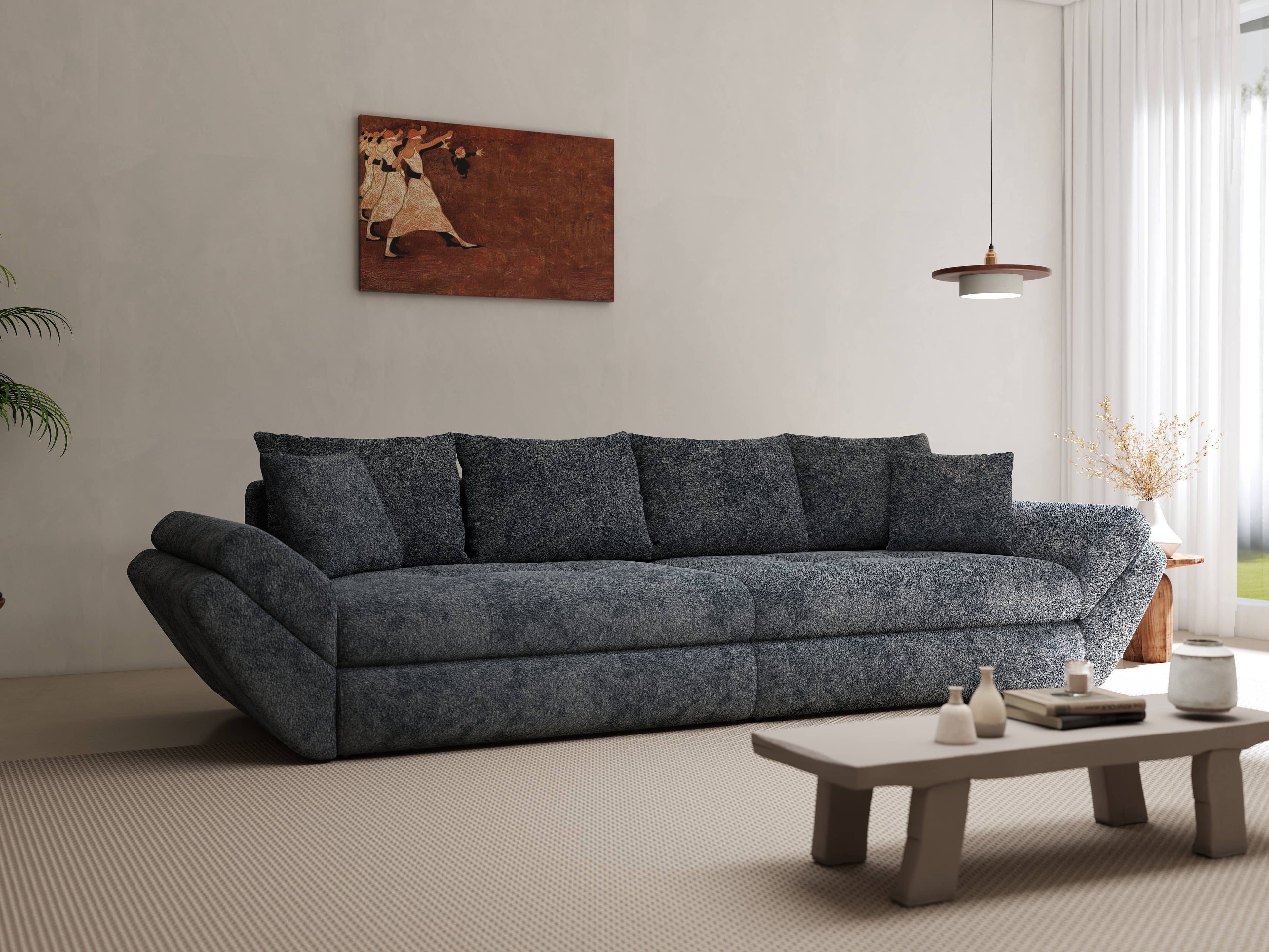 Canapea extensibilă dumonde cu ladă de depozitare si sezut confortabil din spuma high-density, Loana Euphoria Grafit 300x100 cm