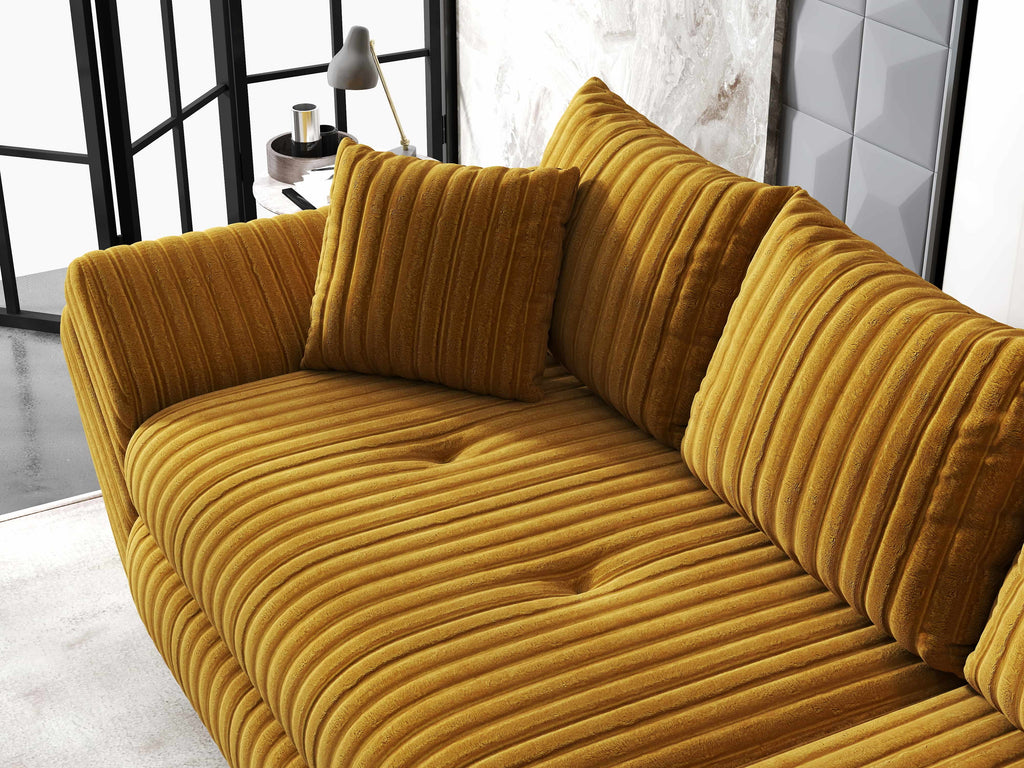 Canapea extensibilă dumonde cu ladă de depozitare si sezut confortabil din spuma high-density, Loana Ambience Mustar 300x100 cm