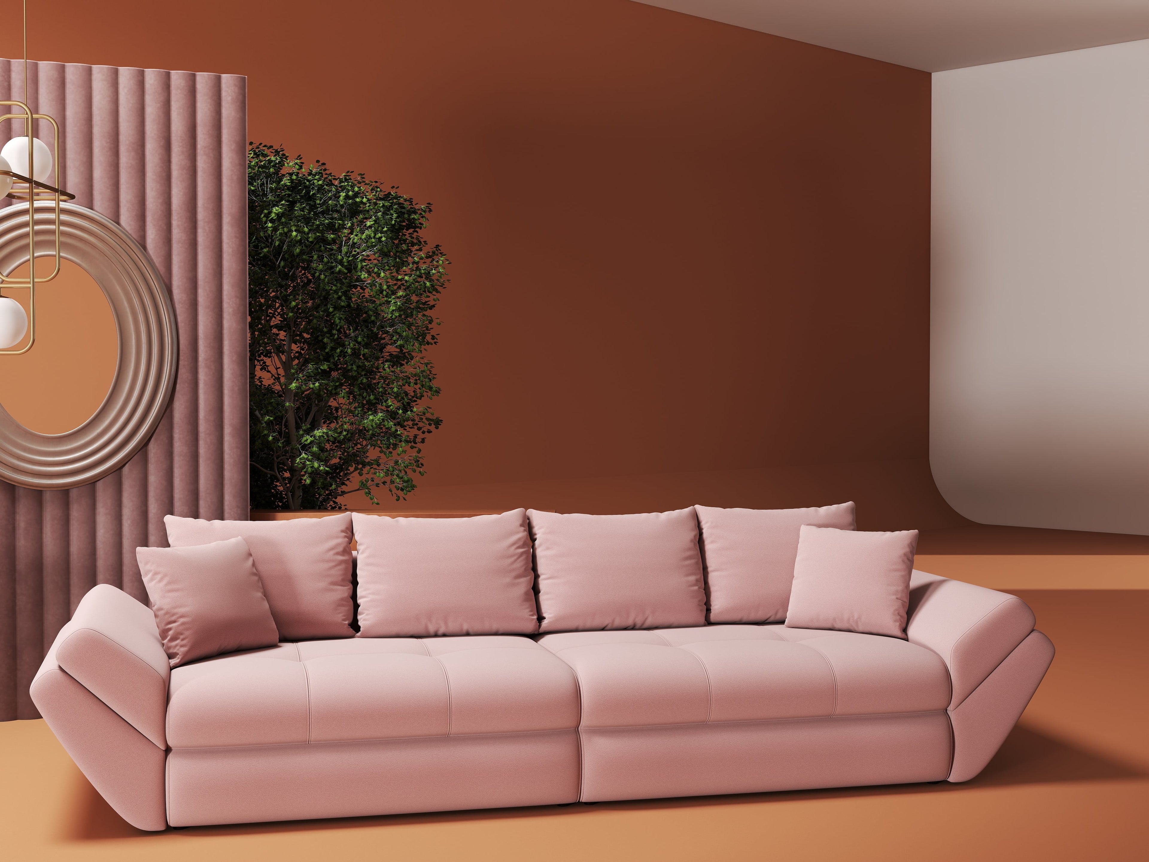 Canapea extensibilă dumonde cu ladă de depozitare si sezut confortabil din spuma high-density, Loana Royal Roz 300x100 cm