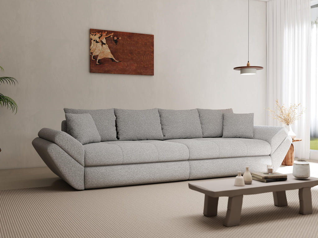 Canapea extensibilă dumonde cu ladă de depozitare si sezut confortabil din spuma high-density, Loana Euphoria Dove 300x100 cm