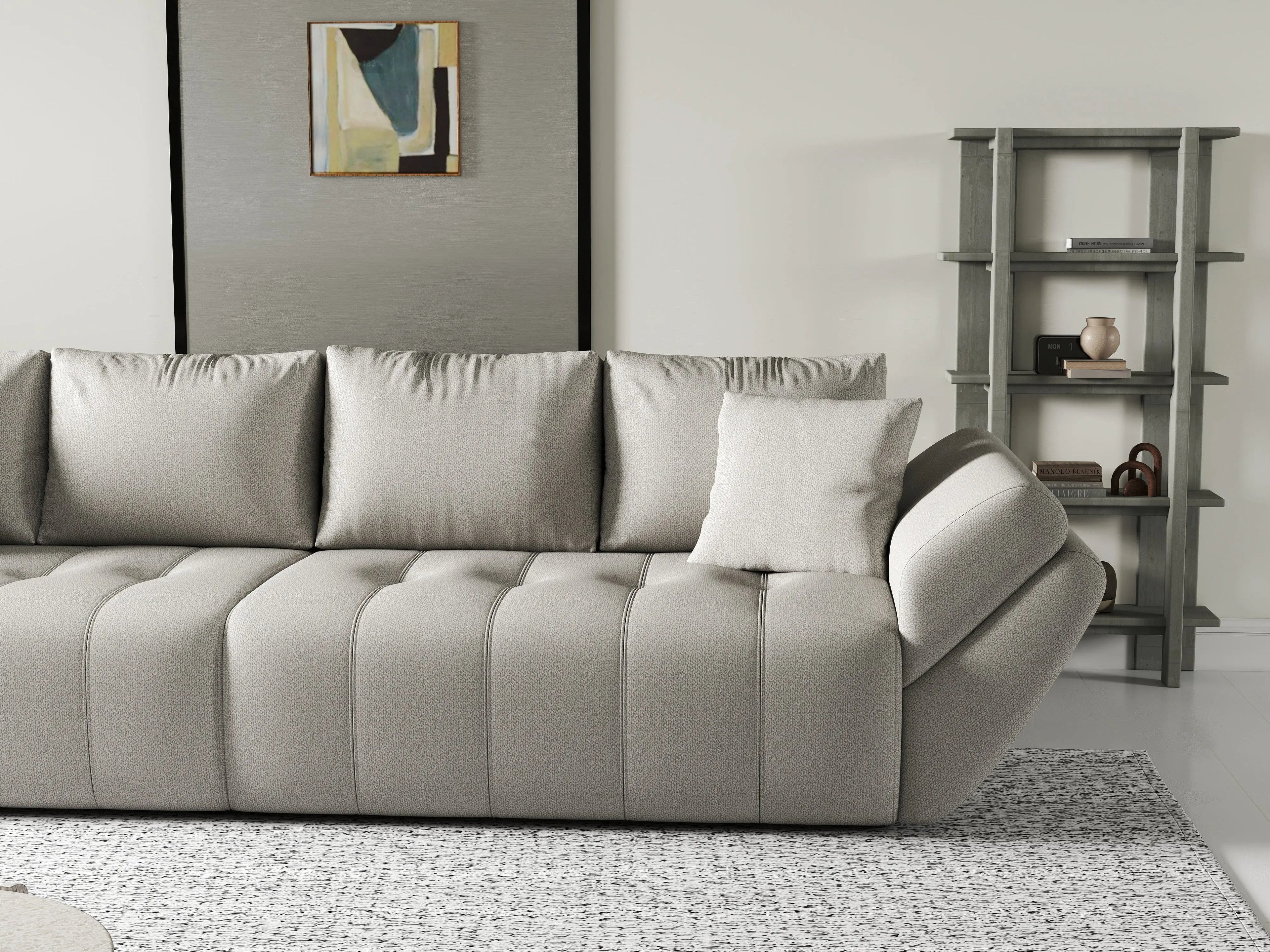 Canapea extensibilă dumonde cu ladă de depozitare si sezut confortabil din spuma high-density, Berlin Enjoy Beige 300x100 cm
