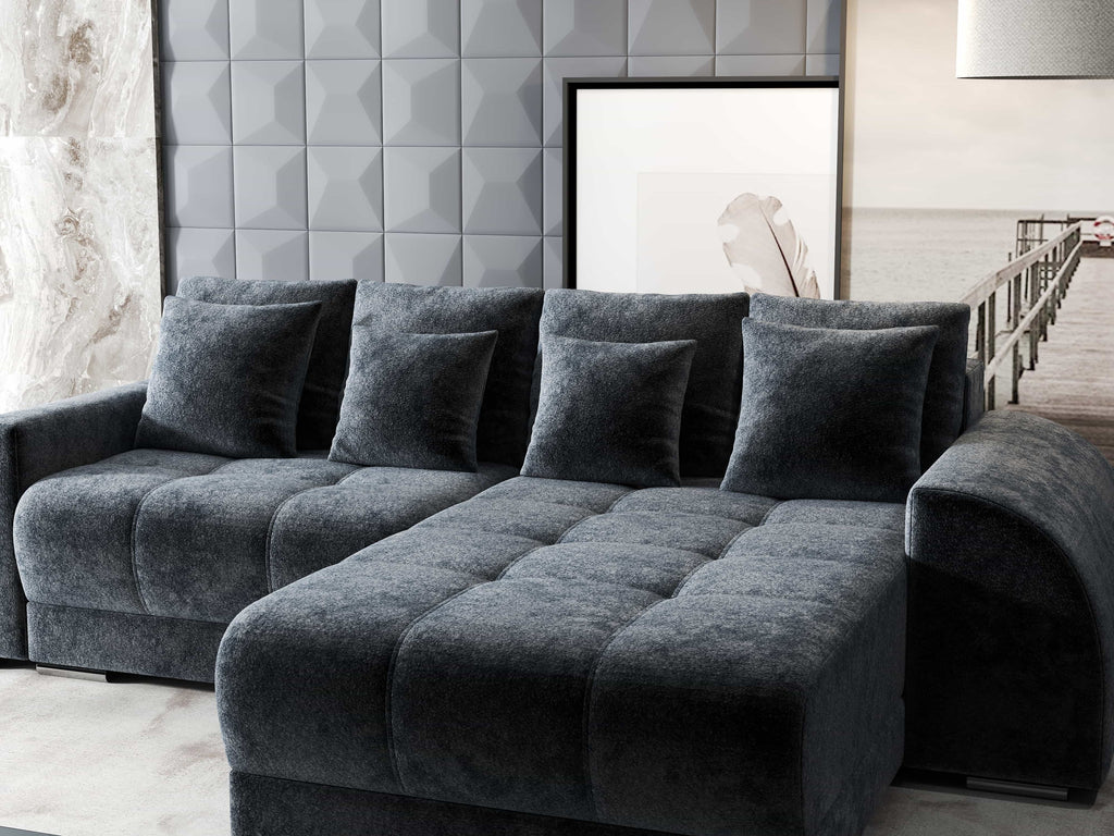 Colțar extensibil dumonde cu ladă de depozitare si sezut confortabil din spuma high-density, Verona Euphoria Grafit II 290x185 cm