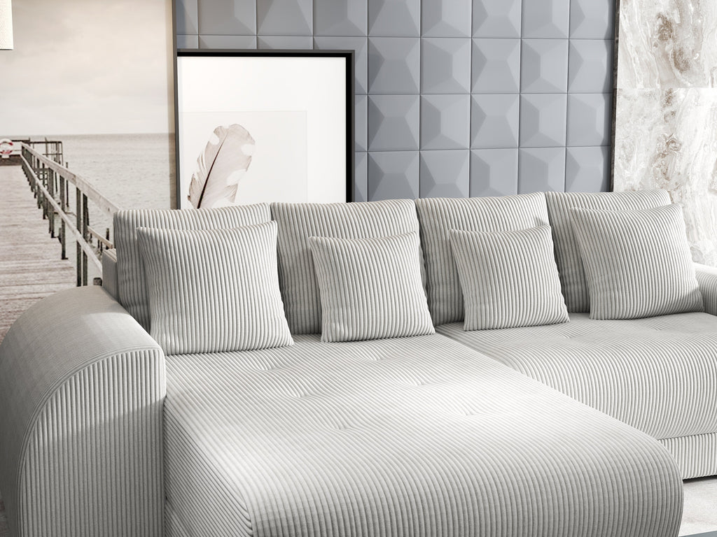 Colțar extensibil dumonde cu ladă de depozitare si sezut confortabil din spuma high-density, Verona Zoom Crem 290x185 cm