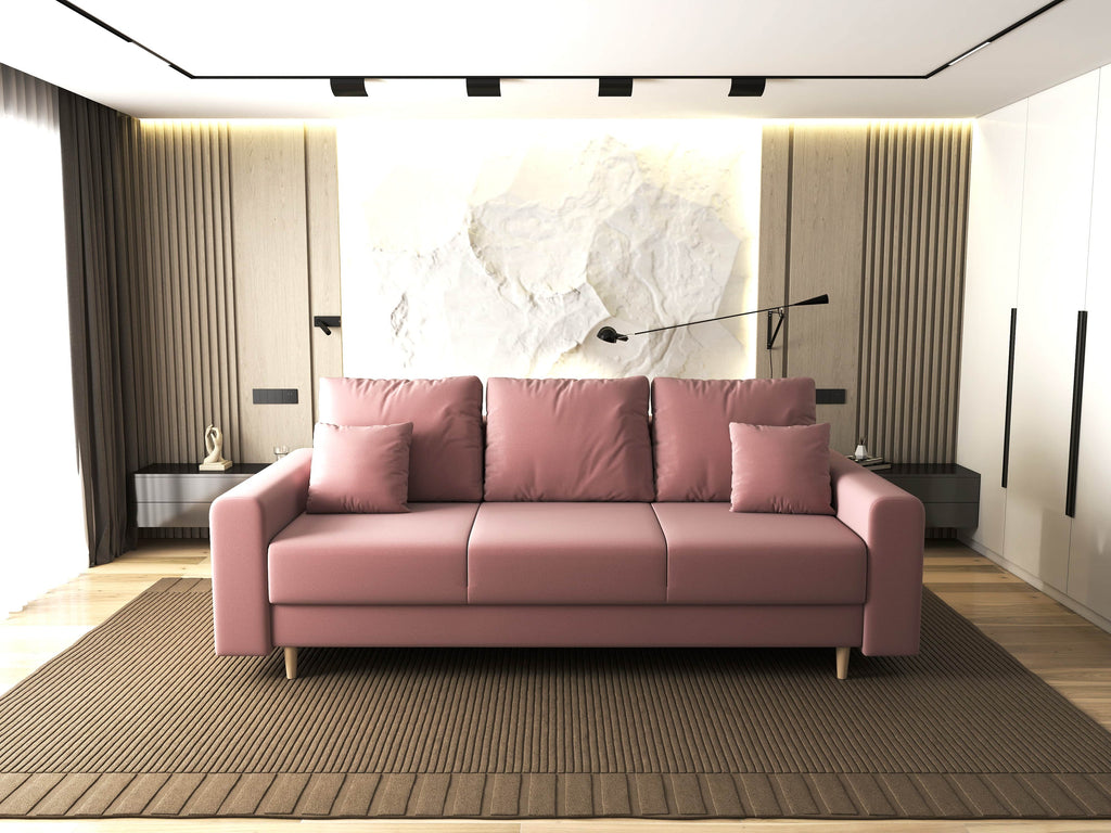 Canapea extensibilă dumonde cu ladă de depozitare si sezut confortabil din spuma high-density, Kronos Royal Roz 210x100 cm