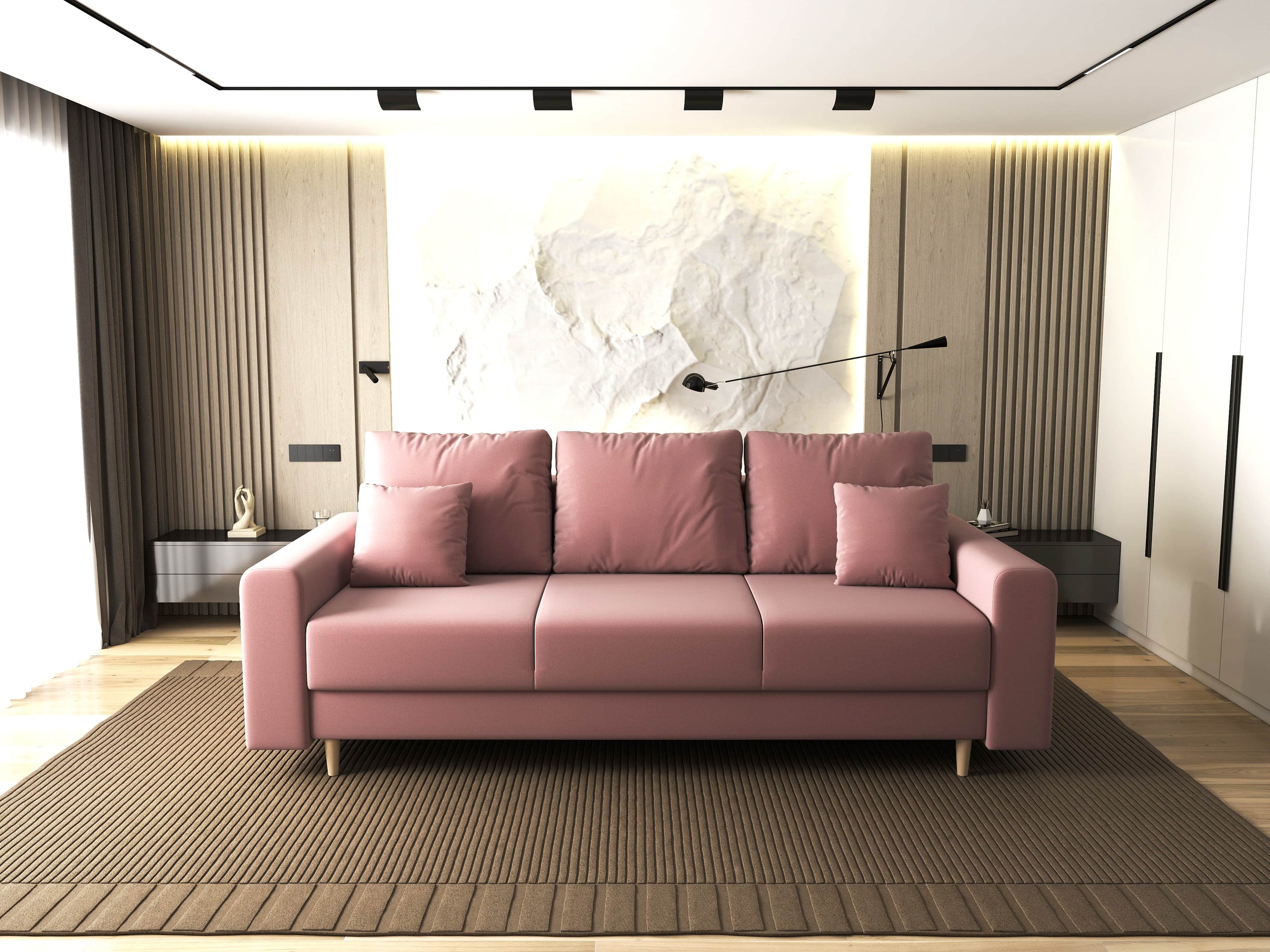 Canapea extensibilă dumonde cu ladă de depozitare si sezut confortabil din spuma high-density, Kronos Royal Roz 210x100 cm