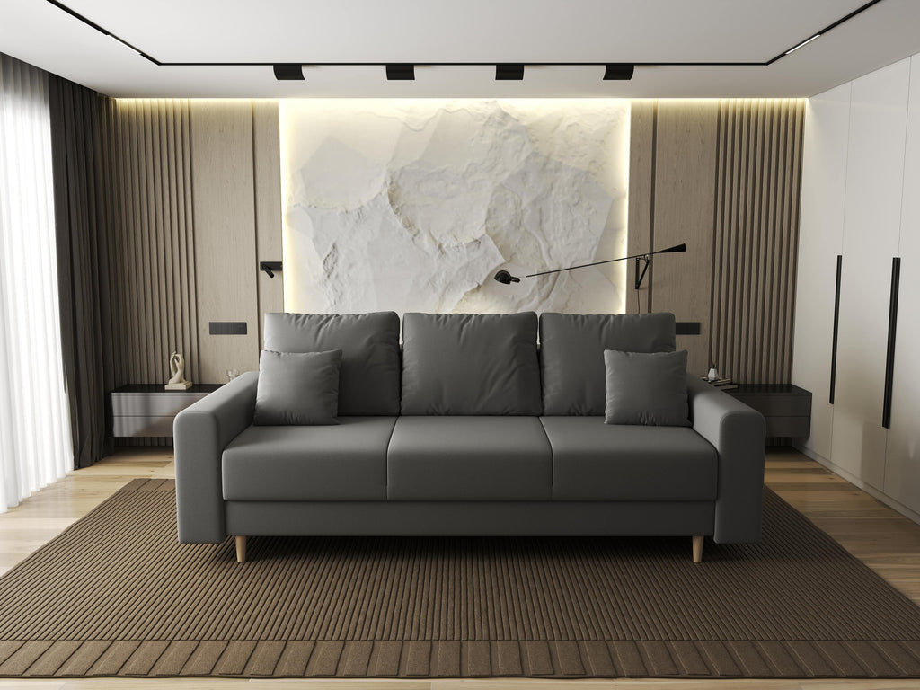 Canapea extensibilă dumonde cu ladă de depozitare si sezut confortabil din spuma high-density, Kronos Royal Gri 210x100 cm