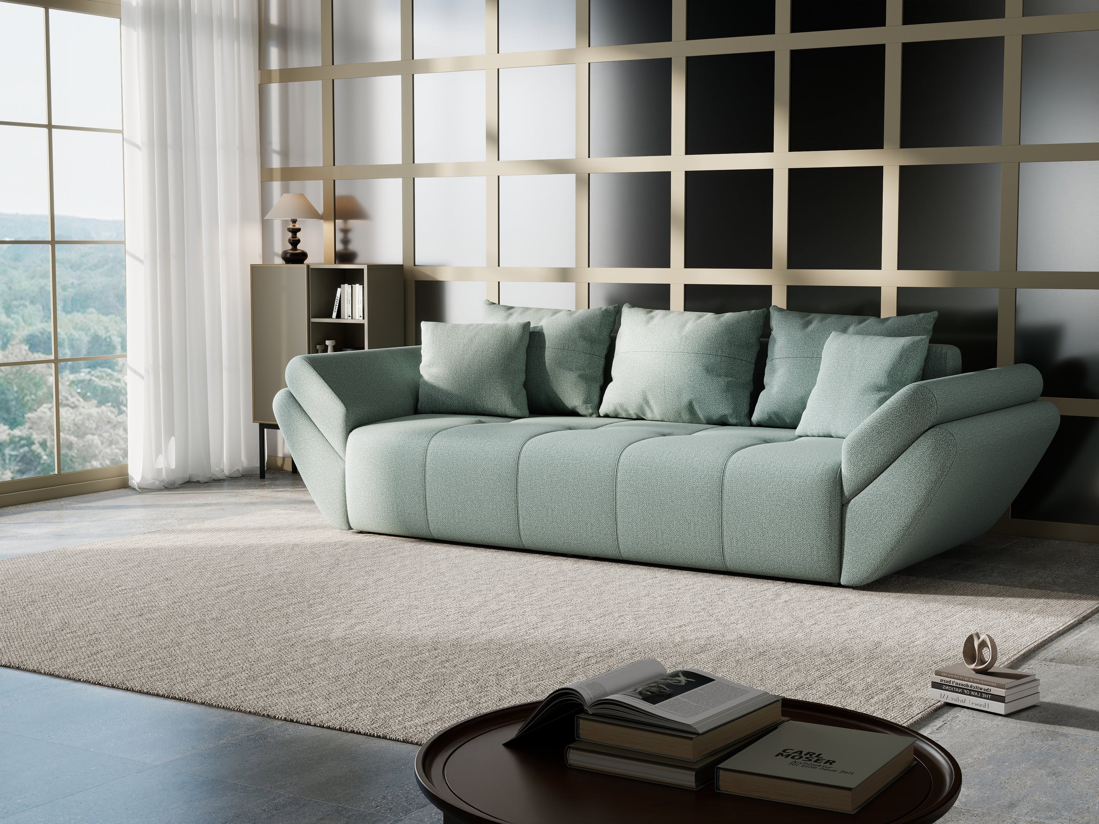 Canapea extensibilă dumonde cu ladă de depozitare si sezut confortabil din spuma high-density, Berlin Enjoy Mint 250x100 cm
