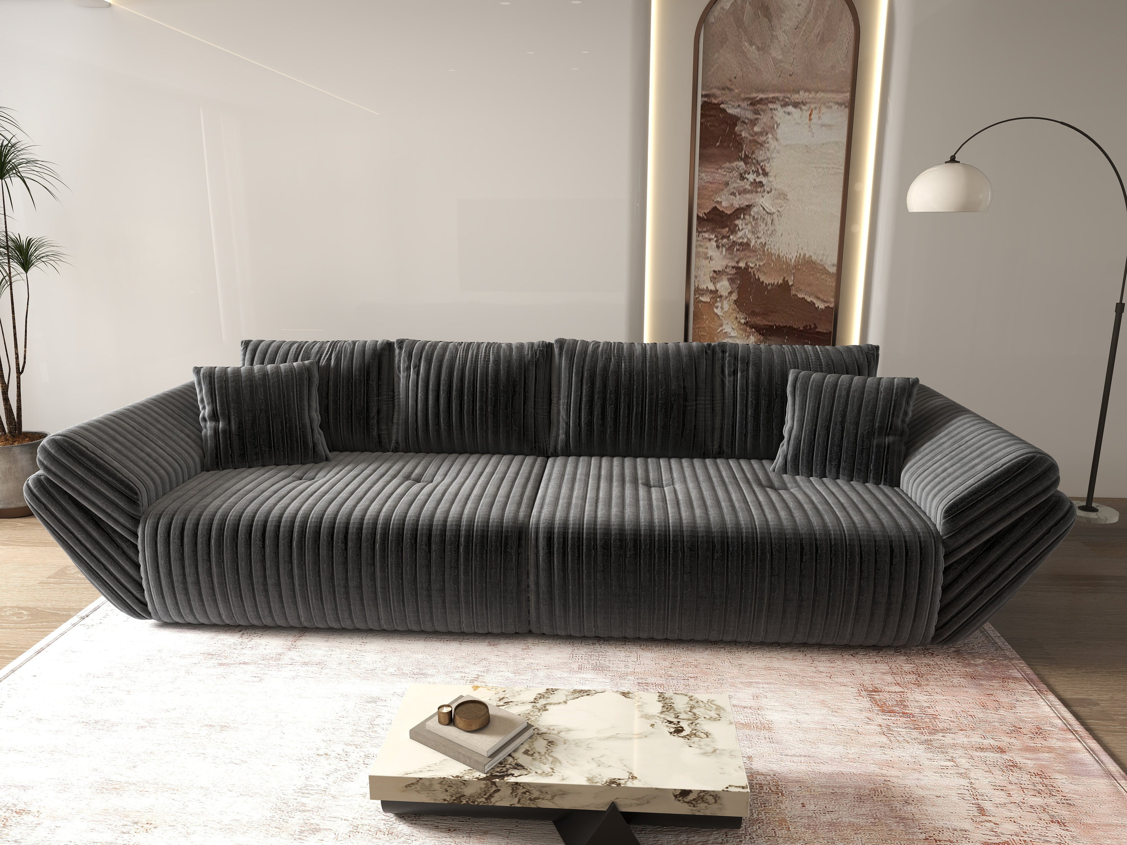 Canapea extensibilă dumonde cu ladă de depozitare si sezut confortabil din spuma high-density, Berlin Ambience Grey 300x100 cm