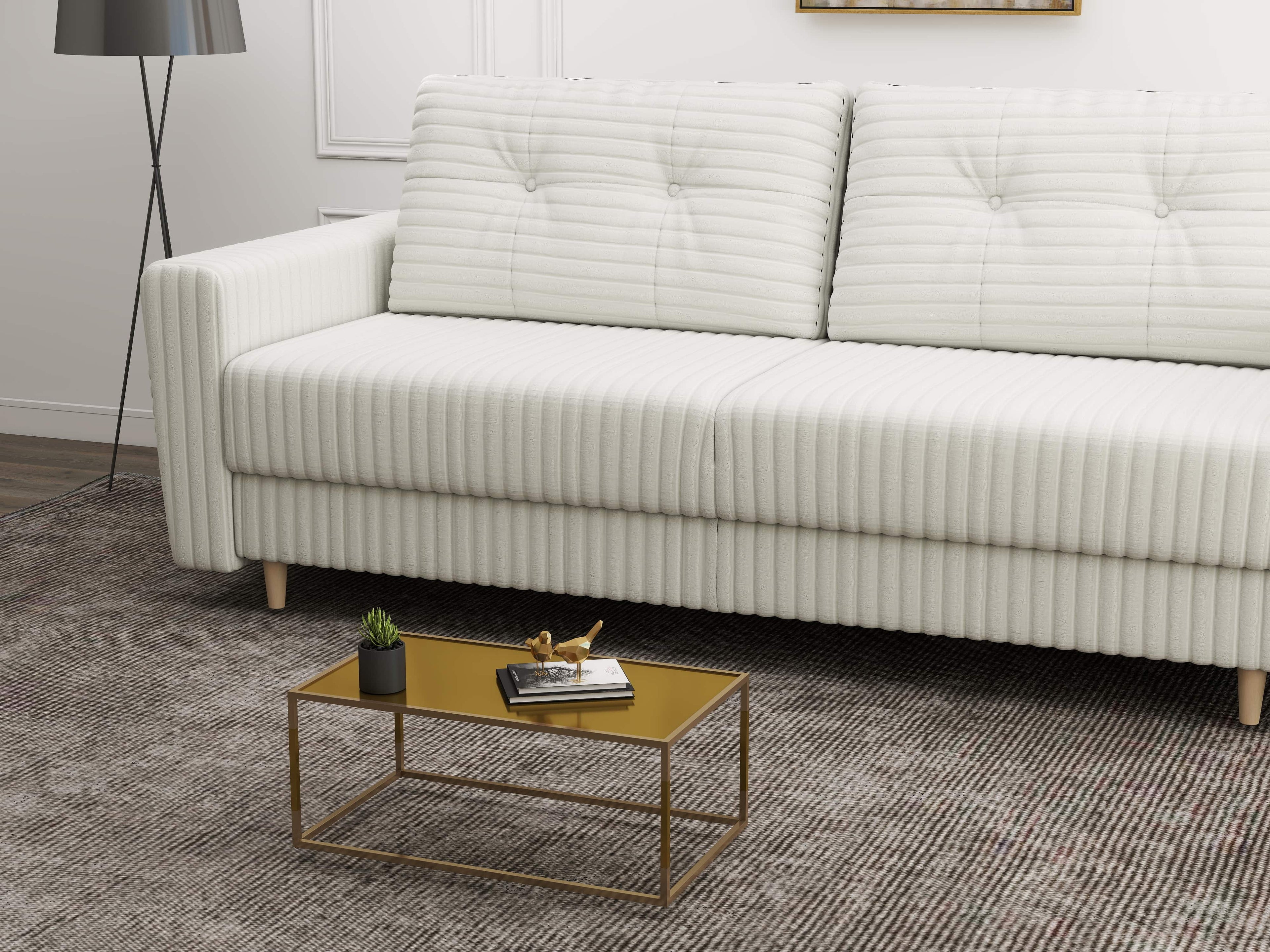 Canapea extensibilă dumonde cu ladă de depozitare si sezut confortabil din spuma high-density, Summer Ambience Ivory 225x100 cm