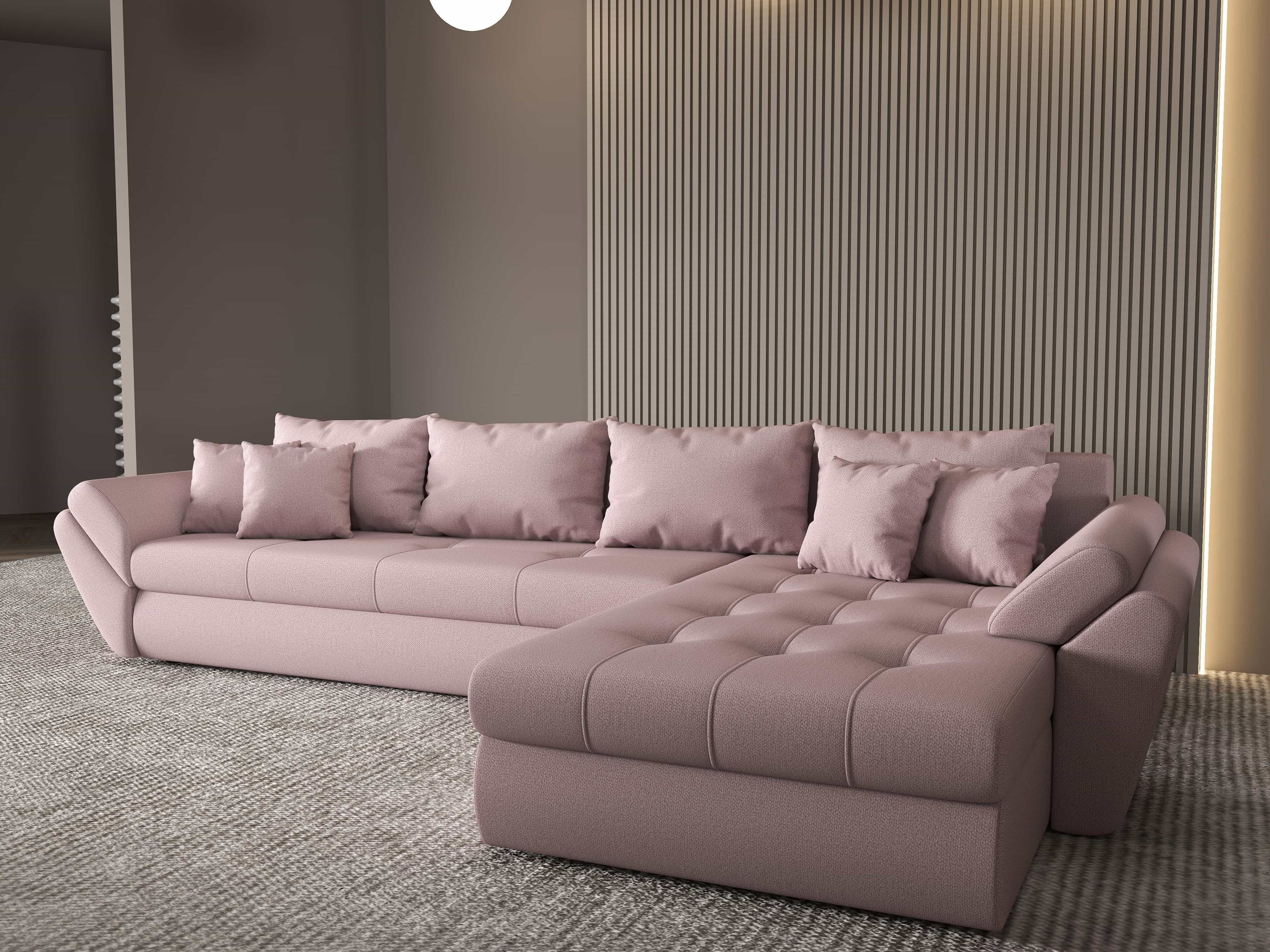 Colțar extensibil dumonde cu ladă de depozitare si sezut confortabil din spuma high-density, Loana XL Enjoy Flamingo II 335x185 cm