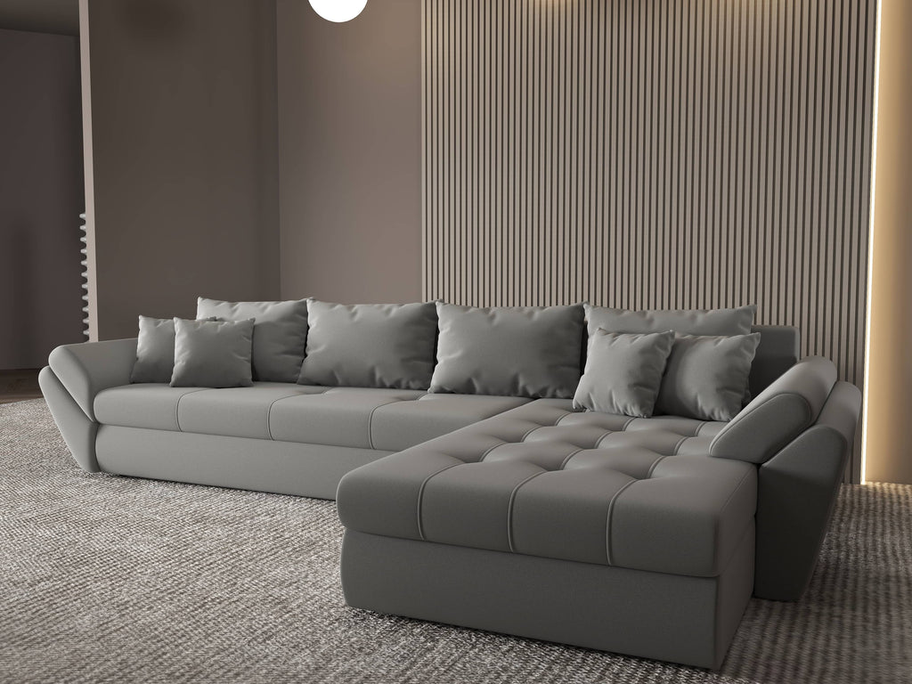 Colțar extensibil dumonde cu ladă de depozitare si sezut confortabil din spuma high-density, Loana XL Royal Gri II 335x185 cm