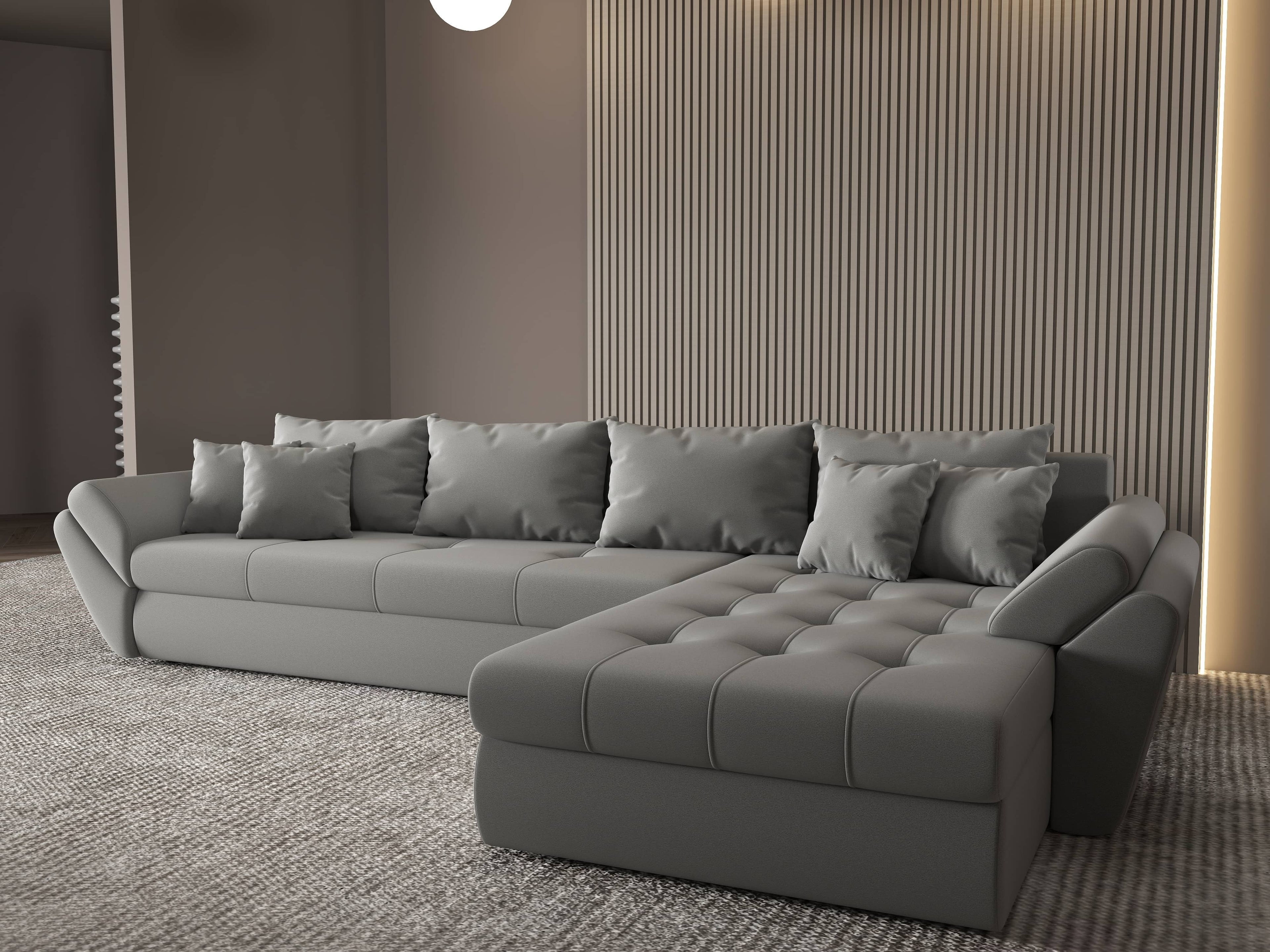 Colțar extensibil dumonde cu ladă de depozitare si sezut confortabil din spuma high-density, Loana XL Royal Gri II 335x185 cm