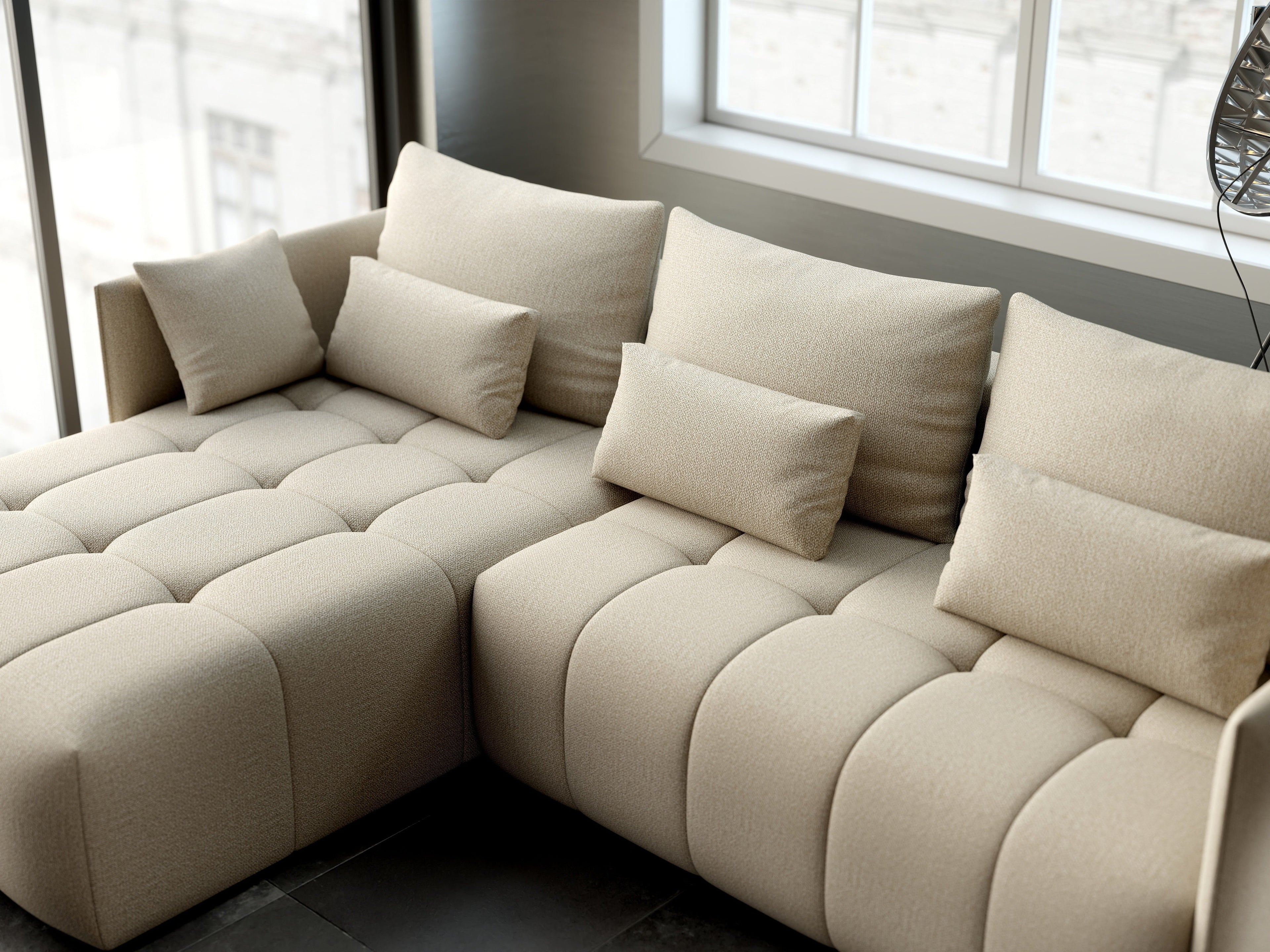 Colțar extensibil dumonde cu ladă de depozitare si sezut confortabil din spuma high-density, Malta Enjoy Camel 235x185 cm