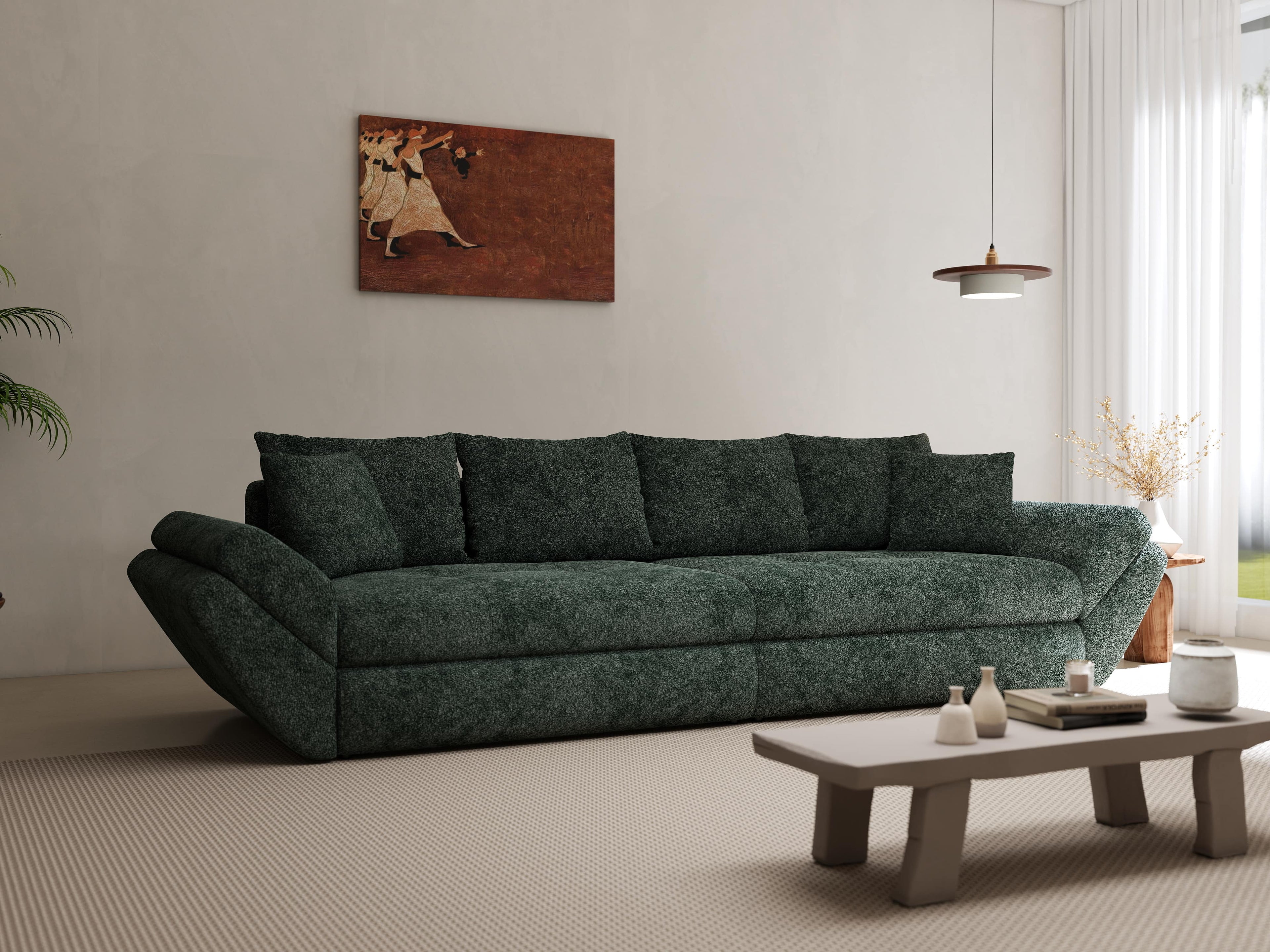 Canapea extensibilă dumonde cu ladă de depozitare si sezut confortabil din spuma high-density, Loana Euphoria Verde 300x100 cm