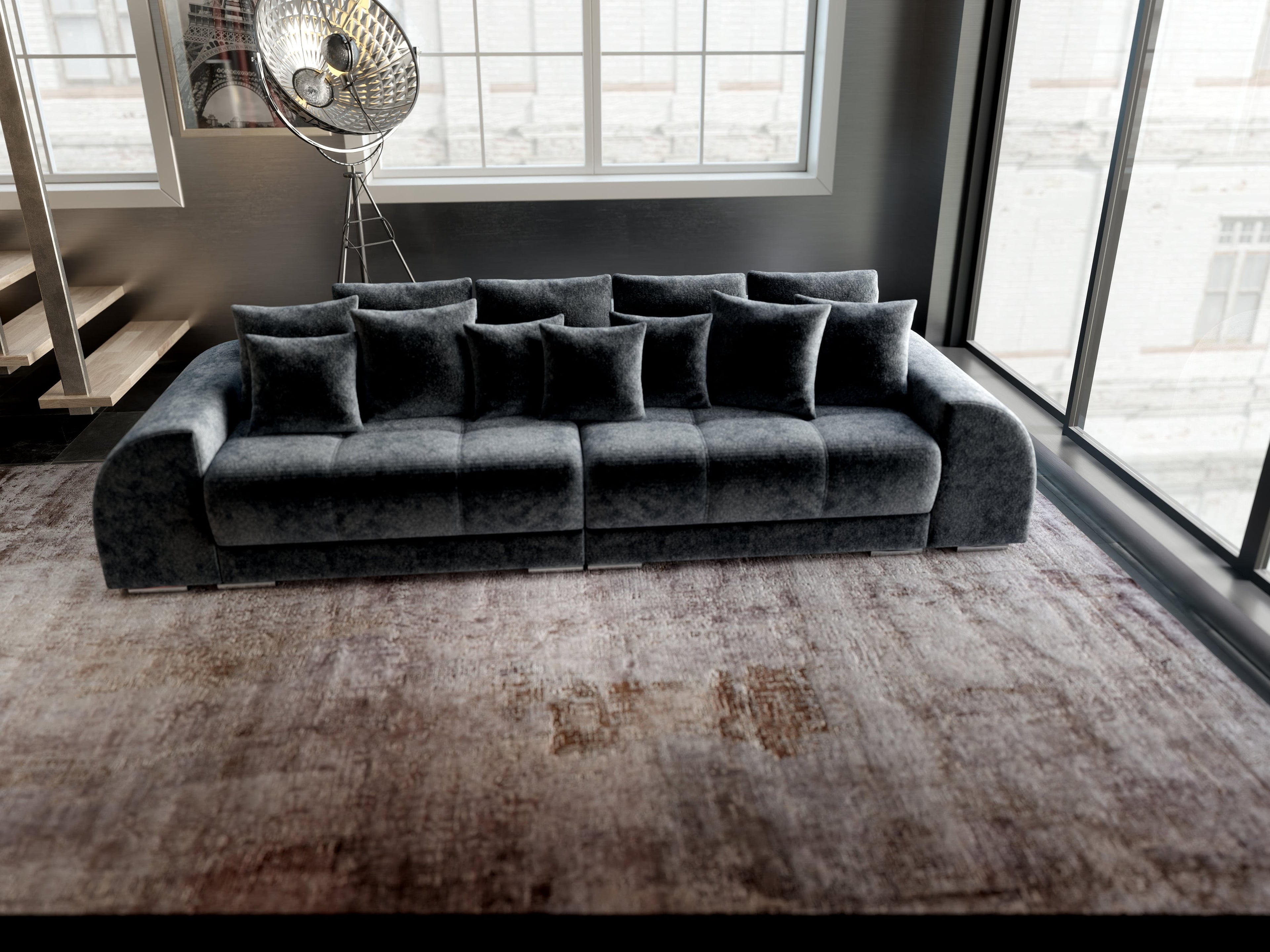 Canapea extensibilă dumonde cu 2 lăzi de depozitare si sezut confortabil din spuma high-density, Verona Euphoria Grafit 310x100 cm