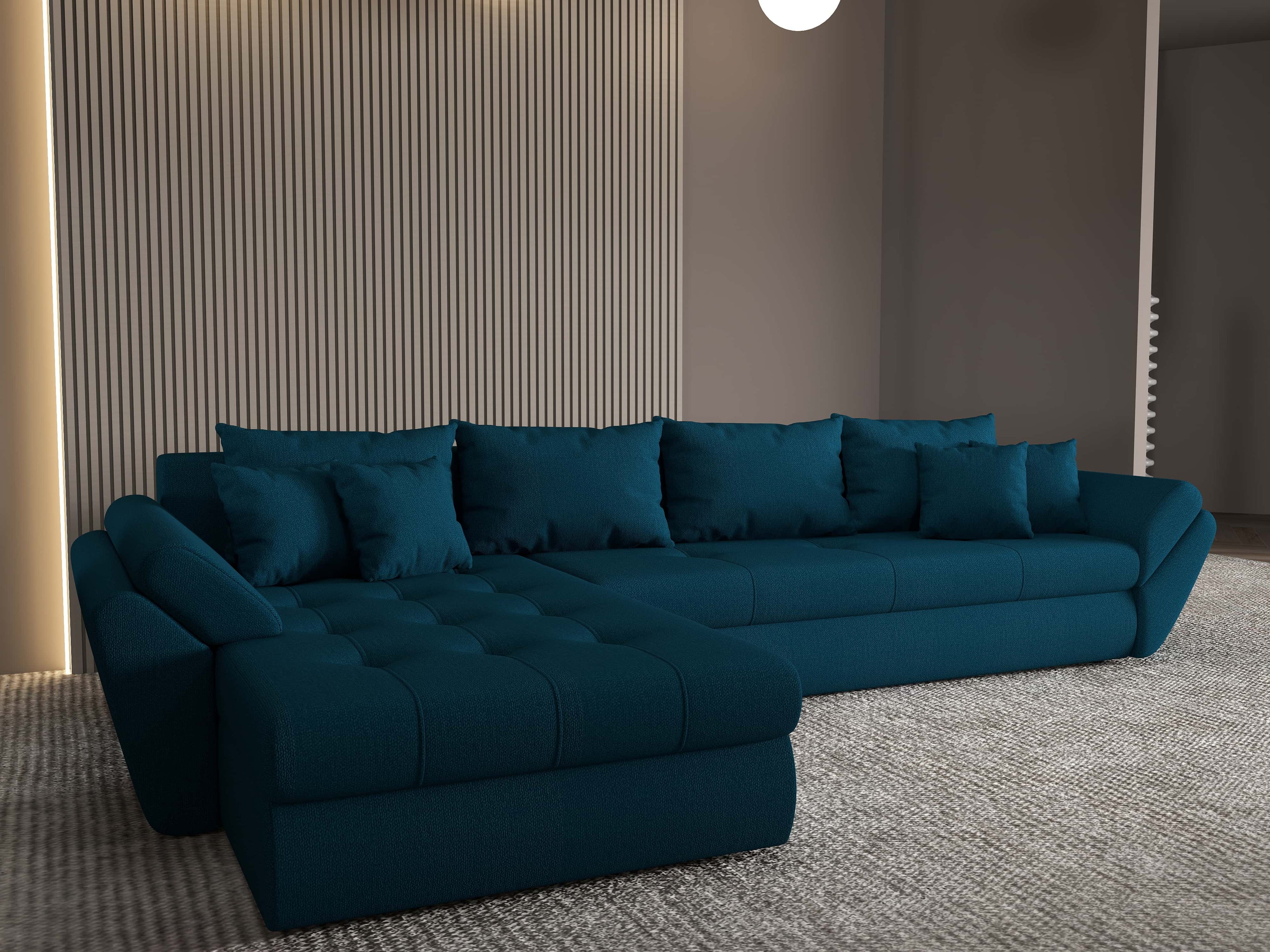 Colțar extensibil dumonde cu ladă de depozitare si sezut confortabil din spuma high-density, Loana XL Enjoy Petrol 335x185 cm