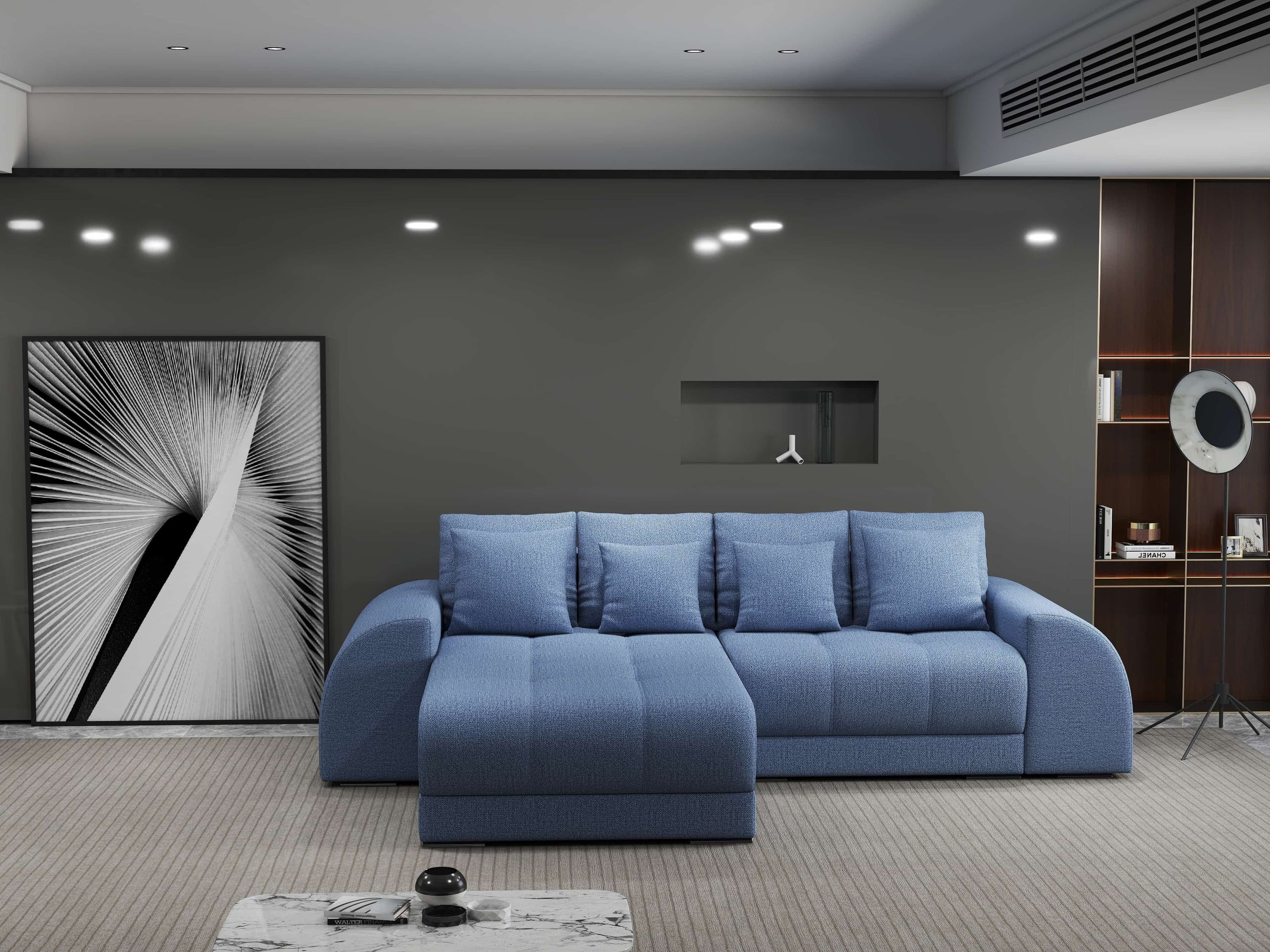 Colțar extensibil dumonde cu ladă de depozitare si sezut confortabil din spuma high-density, Verona Enjoy Albastru 290x185 cm