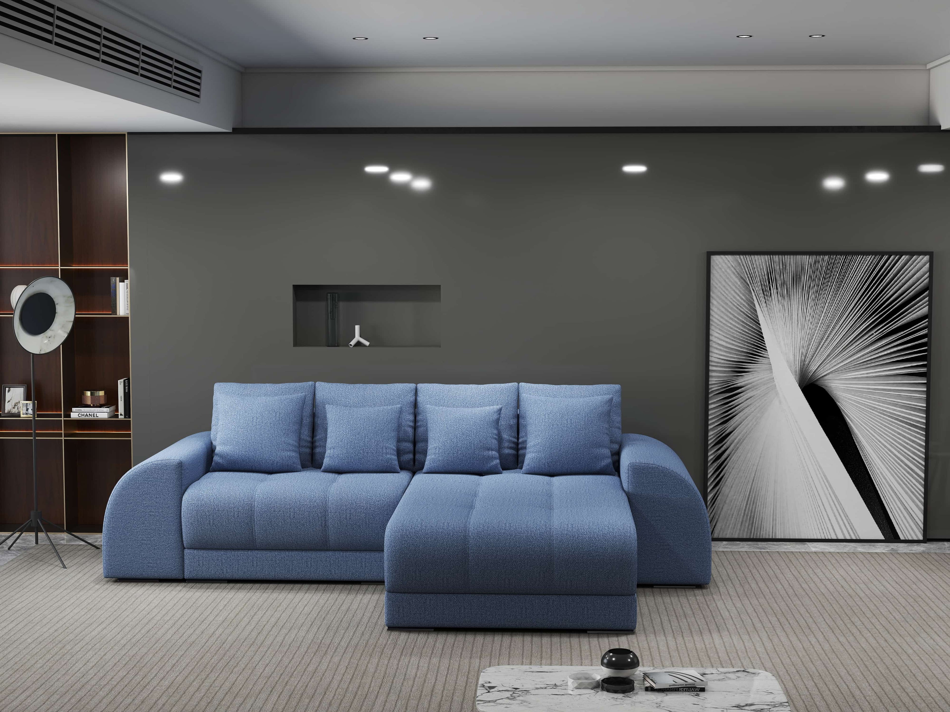 Colțar extensibil dumonde cu ladă de depozitare si sezut confortabil din spuma high-density, Verona Enjoy Albastru II 290x185 cm