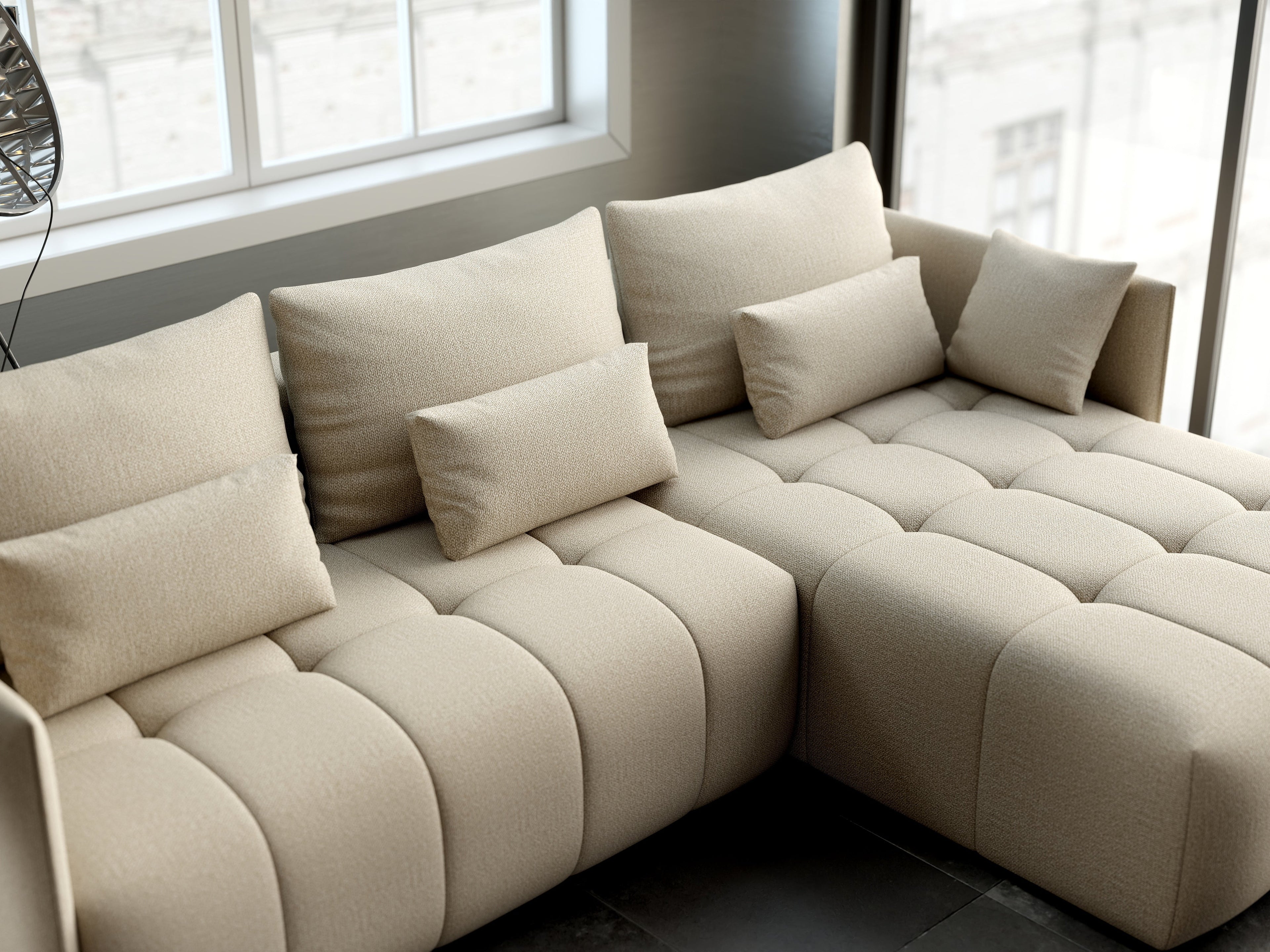 Colțar extensibil dumonde cu ladă de depozitare si sezut confortabil din spuma high-density, Malta Enjoy Camel II 235x185 cm