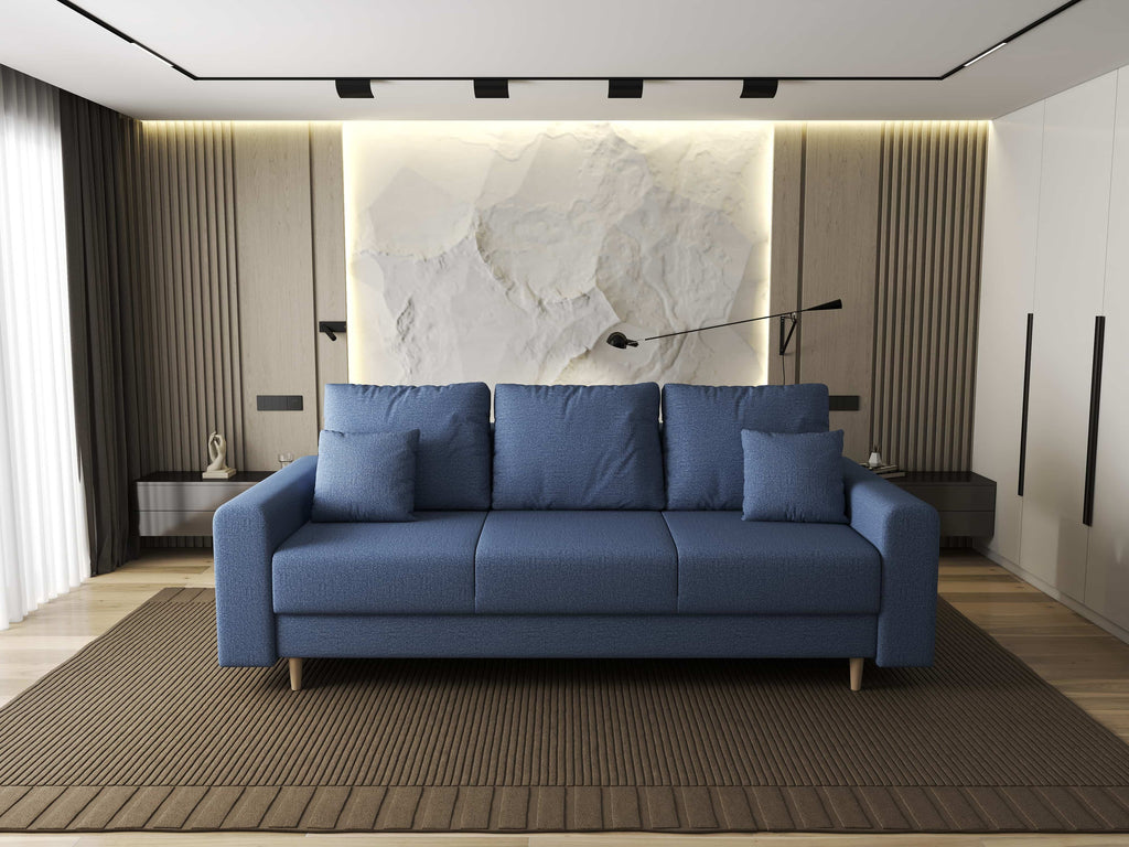 Canapea extensibilă dumonde cu ladă de depozitare si sezut confortabil din spuma high-density, Kronos Enjoy Albastru 210x100 cm