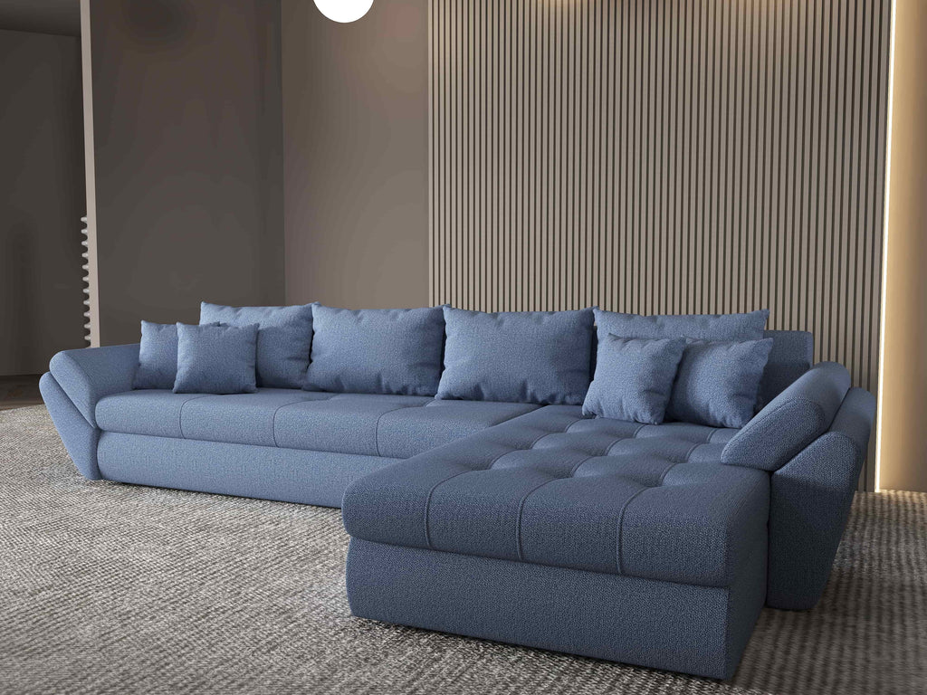 Colțar extensibil dumonde cu ladă de depozitare si sezut confortabil din spuma high-density, Loana XL Enjoy Albastru II 335x185 cm