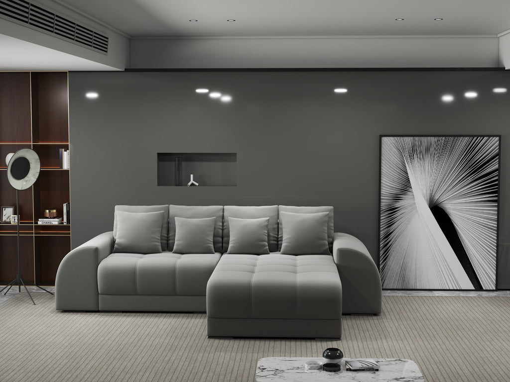 Colțar extensibil dumonde cu ladă de depozitare si sezut confortabil din spuma high-density, Verona Royal Gri II 290x185 cm