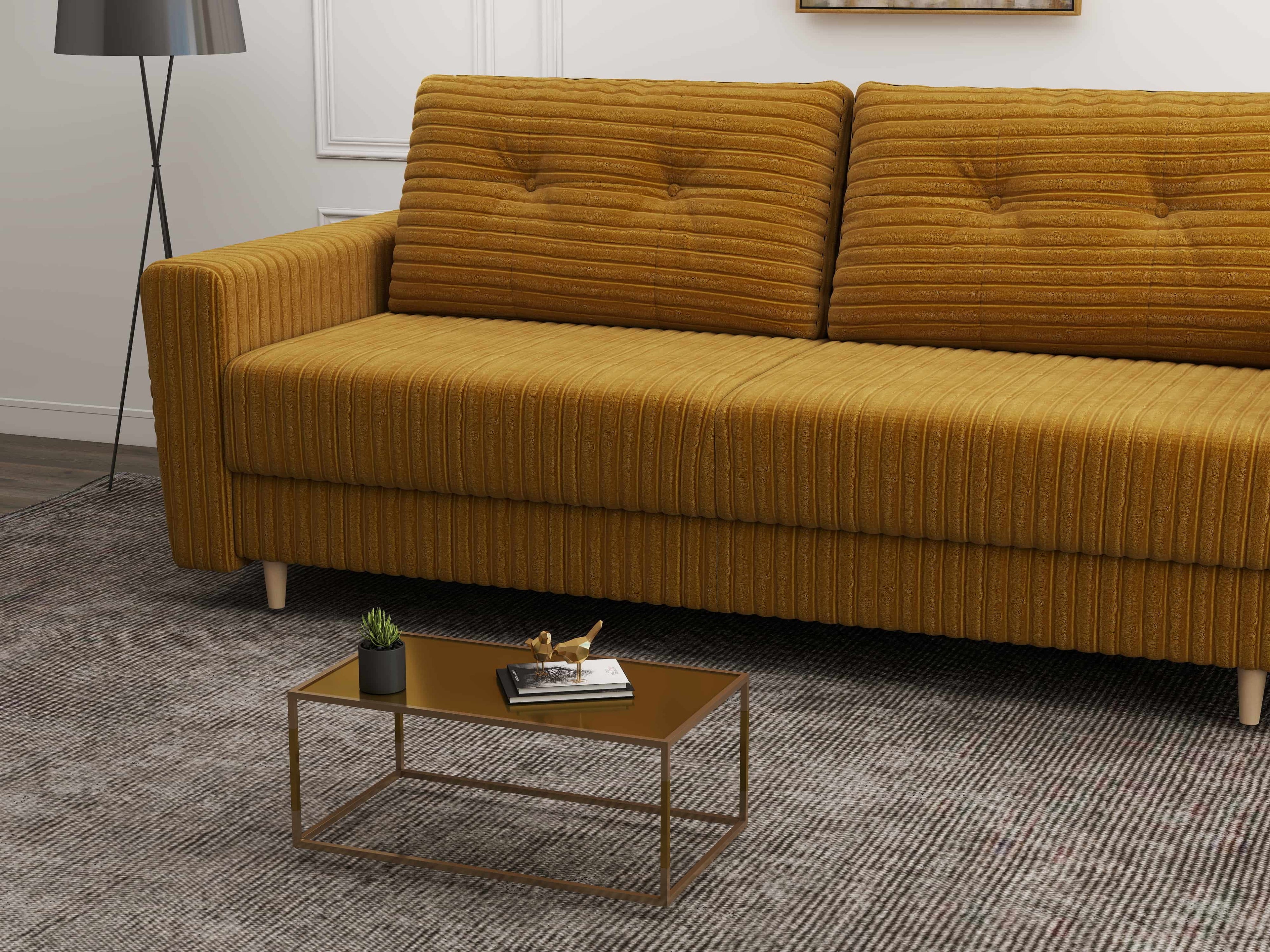 Canapea extensibilă dumonde cu ladă de depozitare si sezut confortabil din spuma high-density, Summer Ambience Mustar 225x100 cm