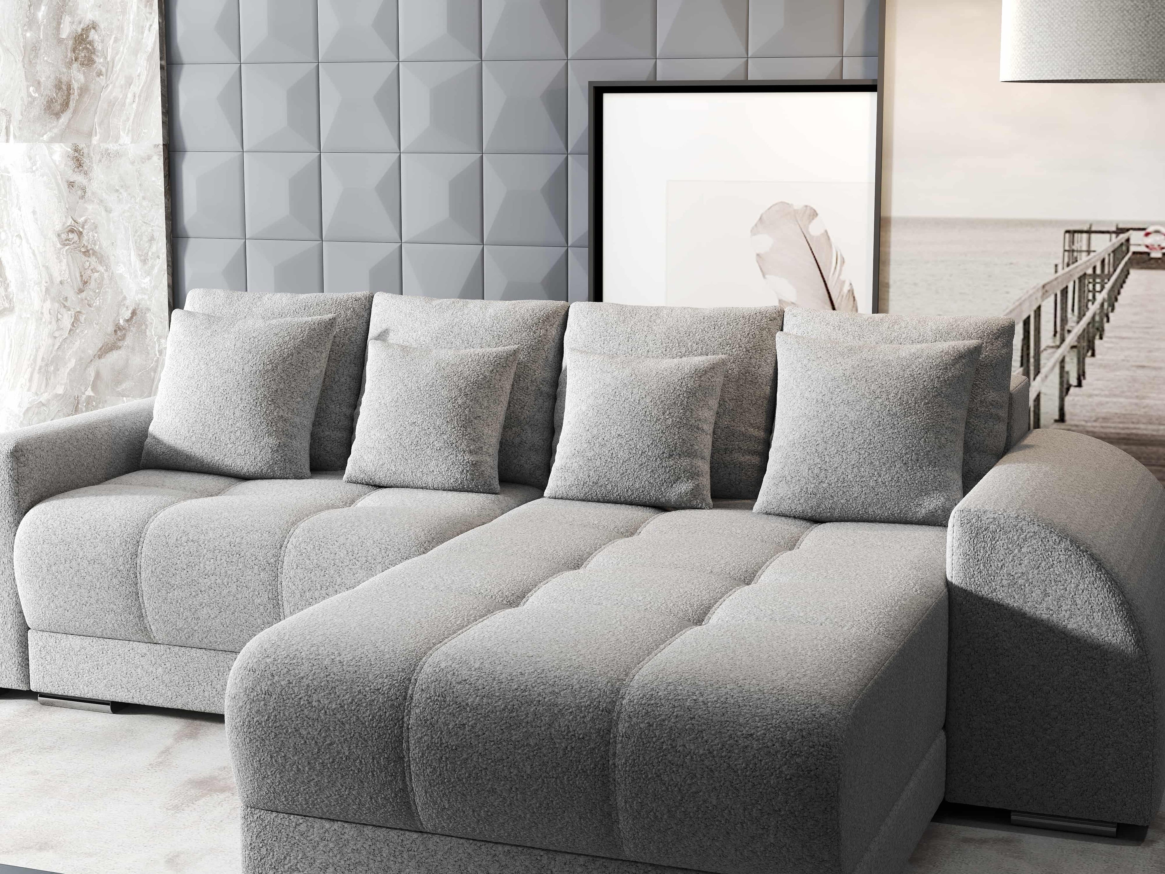 Colțar extensibil dumonde cu ladă de depozitare si sezut confortabil din spuma high-density, Verona Euphoria Dove II 290x185 cm