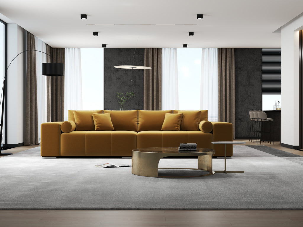 Canapea extensibilă dumonde cu ladă de depozitare si sezut confortabil din spuma high-density, Marbela Royal Mustar XXL 295x100 cm