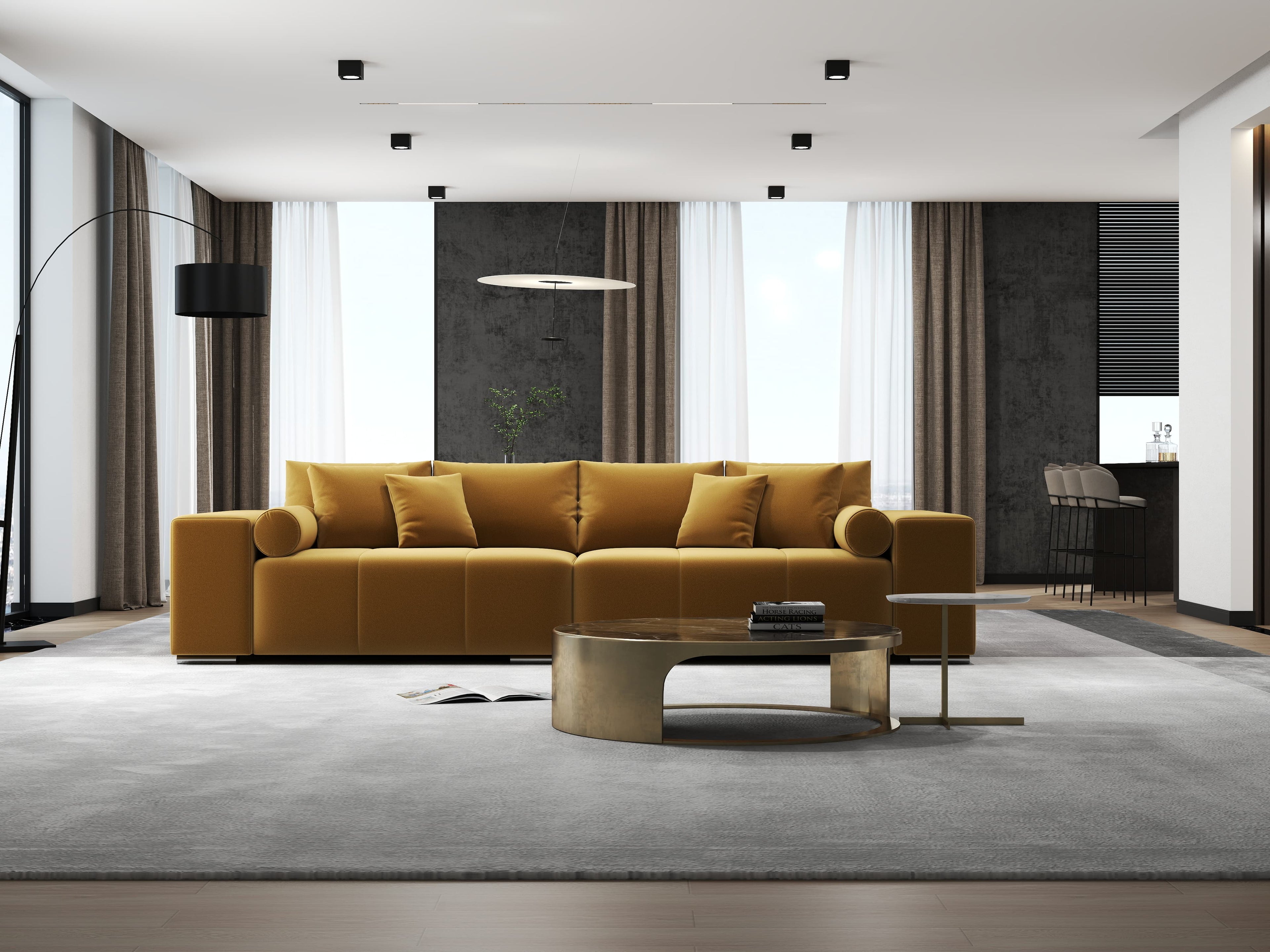 Canapea extensibilă dumonde cu ladă de depozitare si sezut confortabil din spuma high-density, Marbela Royal Mustar XXL 295x100 cm