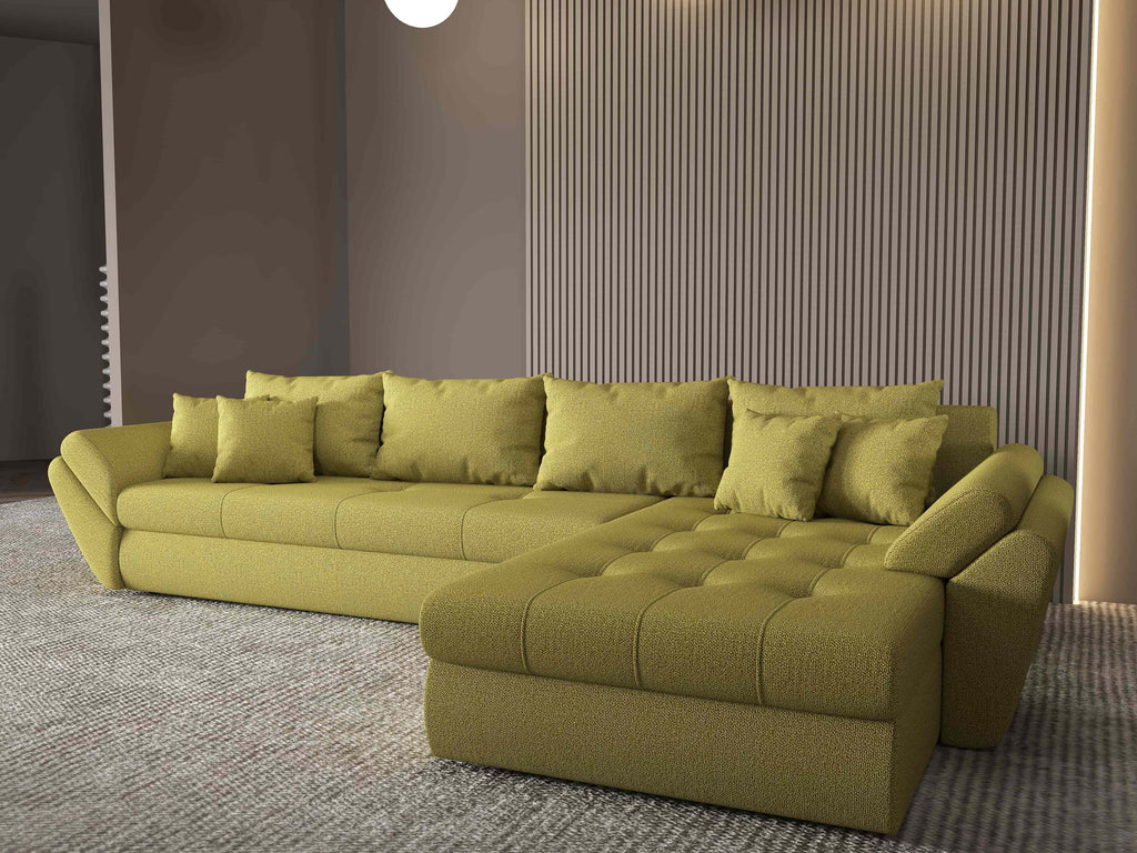 Colțar extensibil dumonde cu ladă de depozitare si sezut confortabil din spuma high-density, Loana XL Enjoy Verde II 335x185 cm