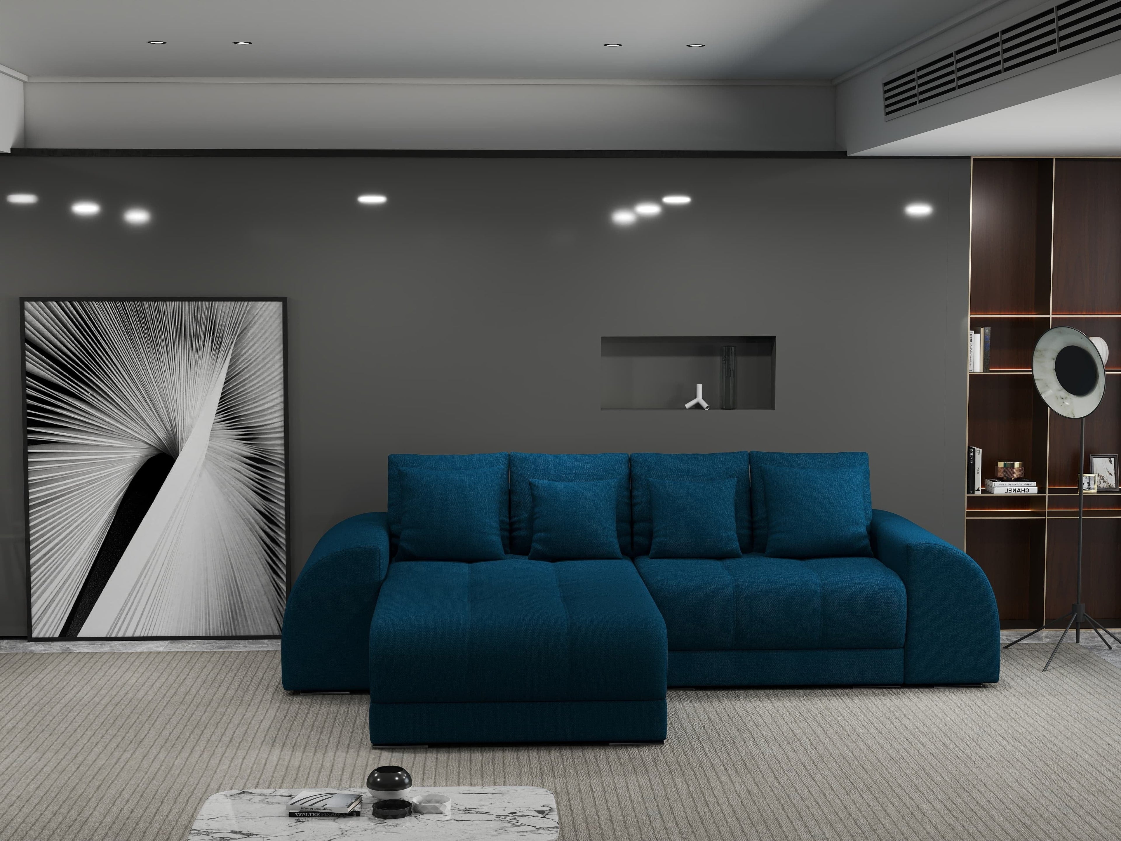 Colțar extensibil dumonde cu ladă de depozitare si sezut confortabil din spuma high-density, Verona Enjoy Petrol 290x185 cm