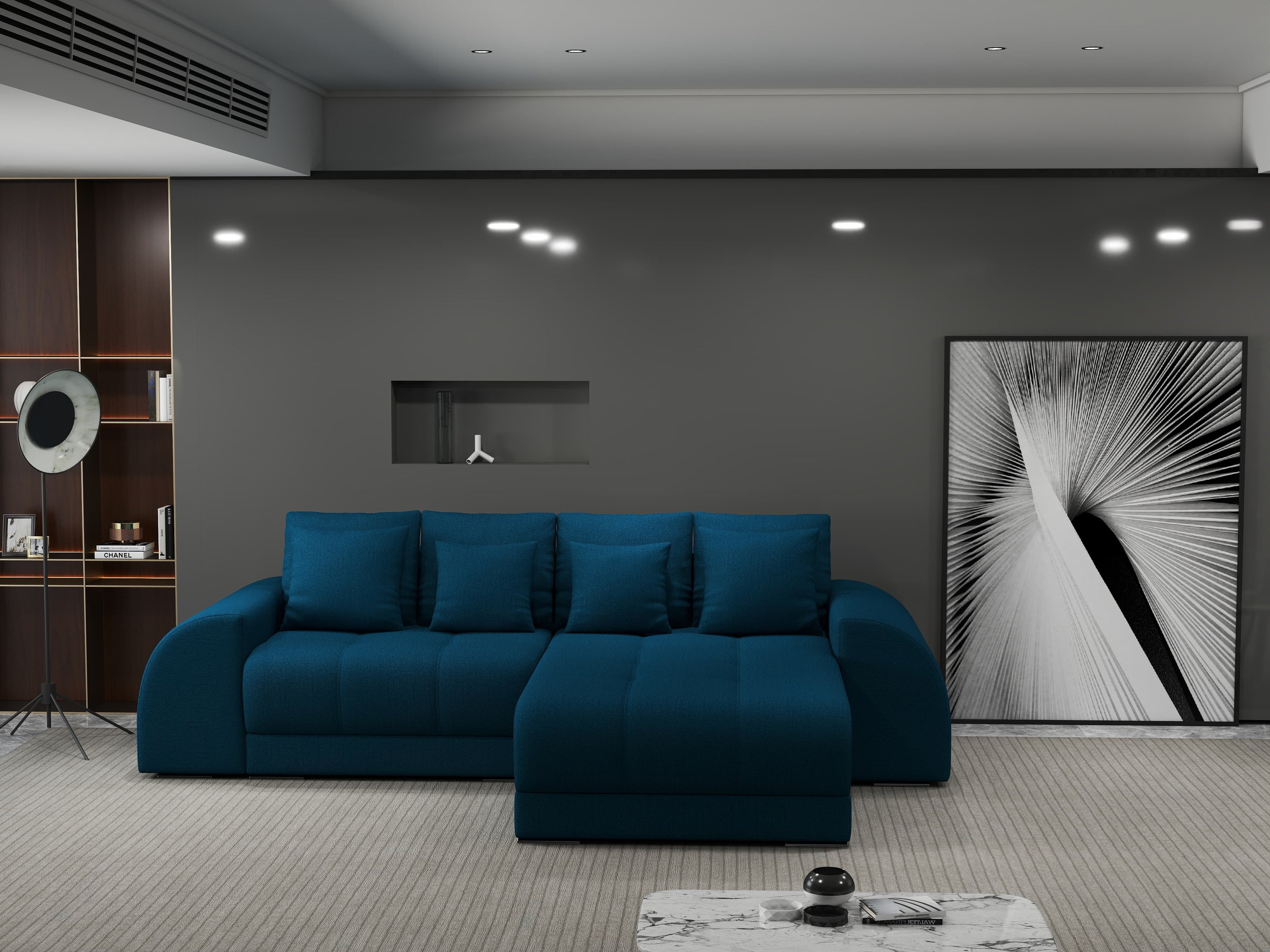 Colțar extensibil dumonde cu ladă de depozitare si sezut confortabil din spuma high-density, Verona Enjoy Petrol II 290x185 cm