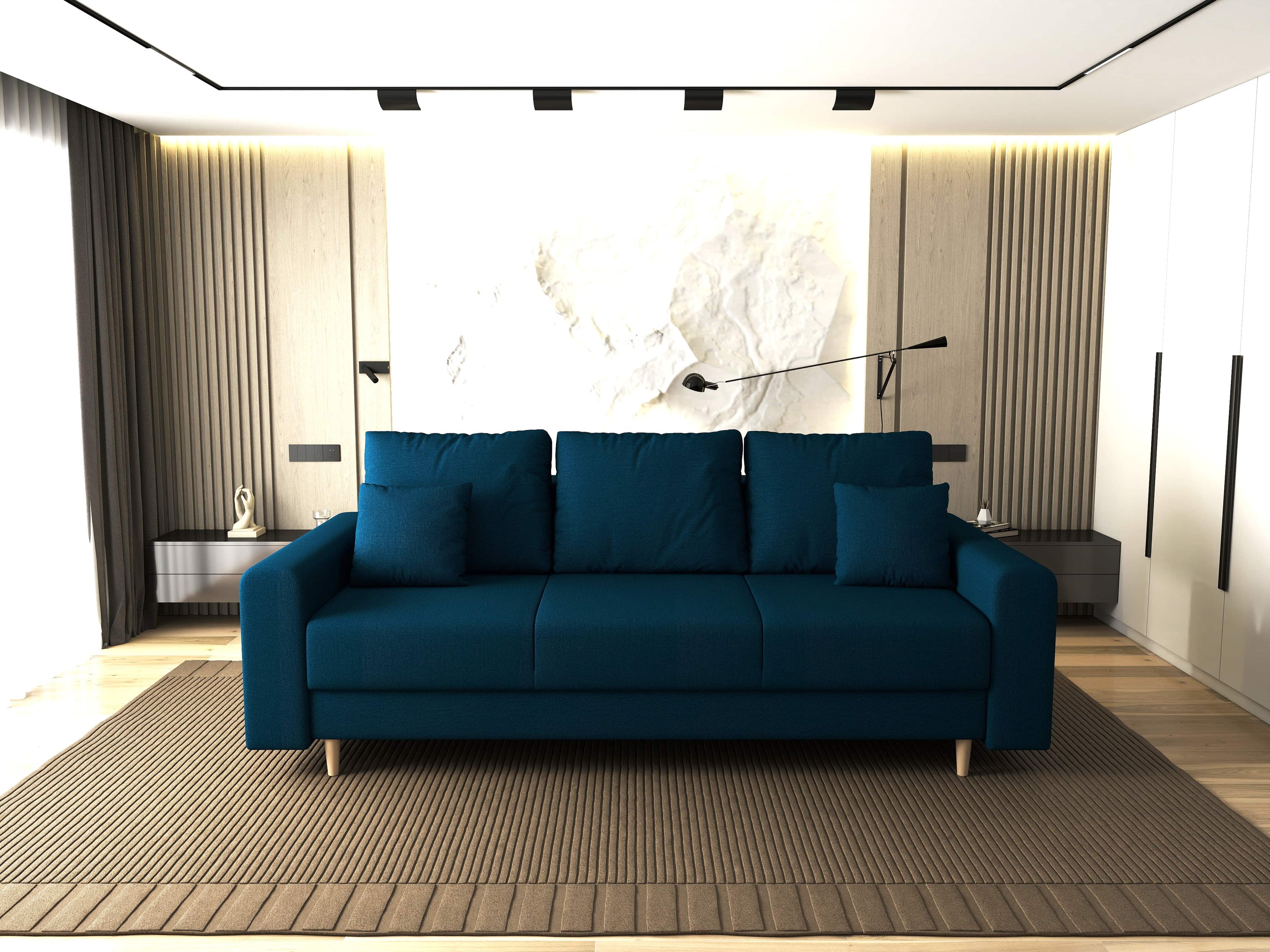 Canapea extensibilă dumonde cu ladă de depozitare si sezut confortabil din spuma high-density, Kronos Enjoy Petrol 210x100 cm