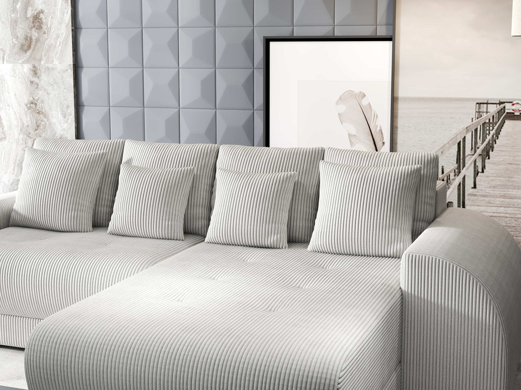 Colțar extensibil dumonde cu ladă de depozitare si sezut confortabil din spuma high-density, Verona Zoom Crem II 290x185 cm