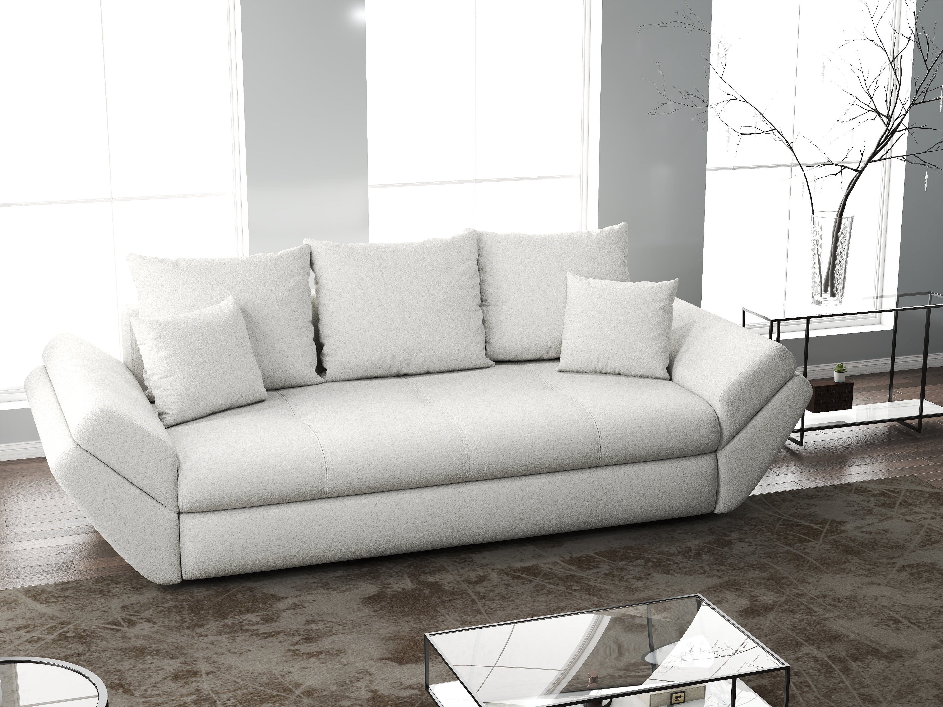 Canapea extensibilă dumonde cu ladă de depozitare si sezut confortabil din spuma high-density, Loana Euphoria Ivory 250x100 cm