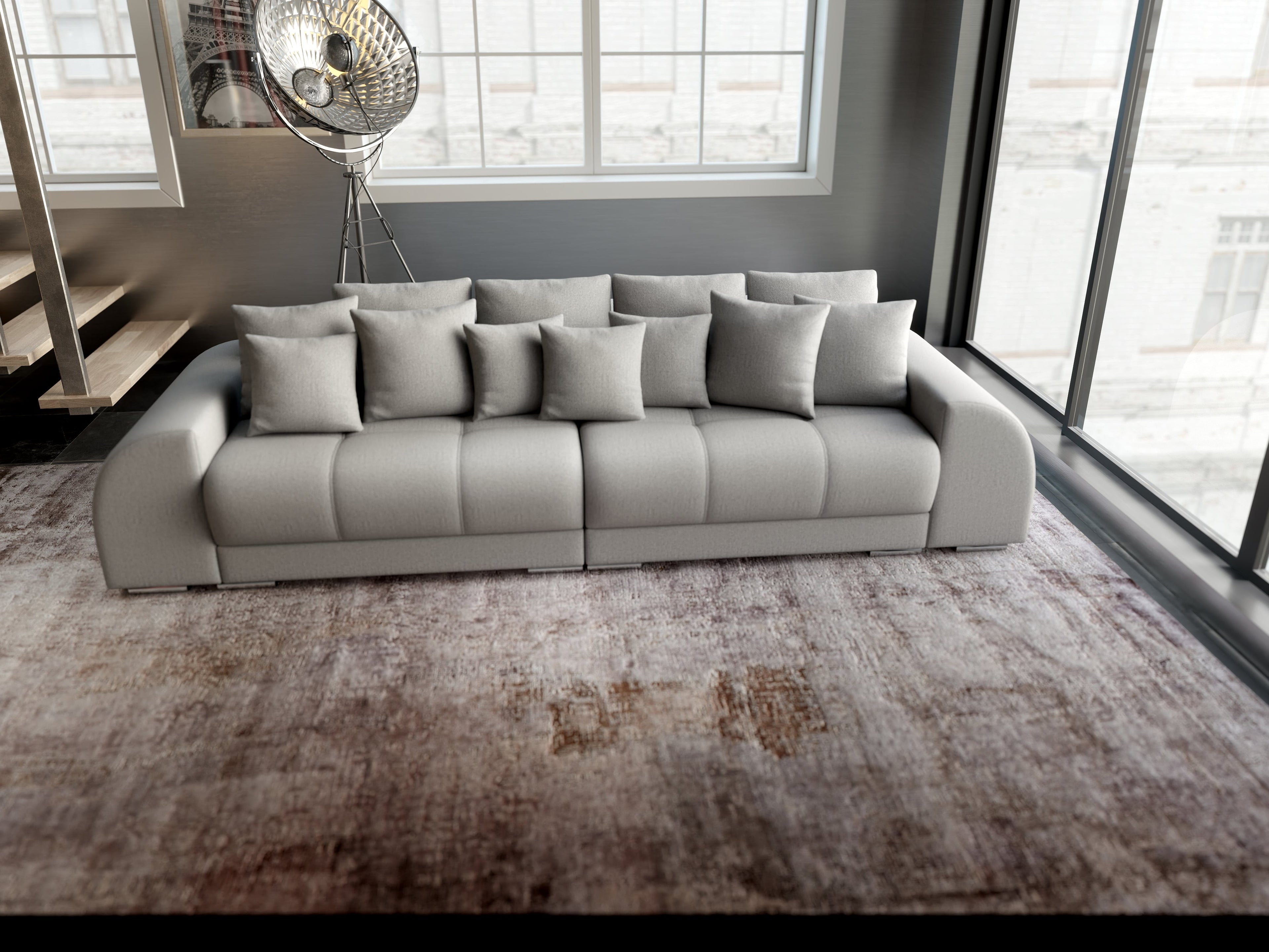 Canapea extensibilă dumonde cu 2 lăzi de depozitare si sezut confortabil din spuma high-density, Verona Enjoy Silver 310x100 cm