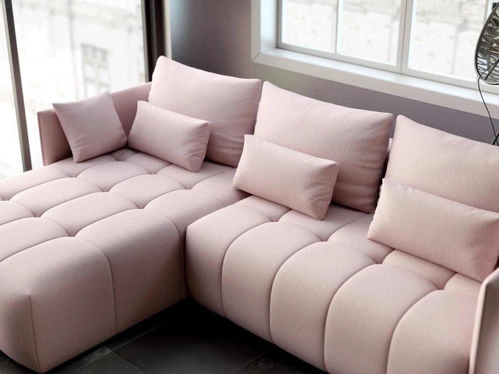 Colțar extensibil dumonde cu ladă de depozitare si sezut confortabil din spuma high-density, Malta Enjoy Flamingo 235x185 cm