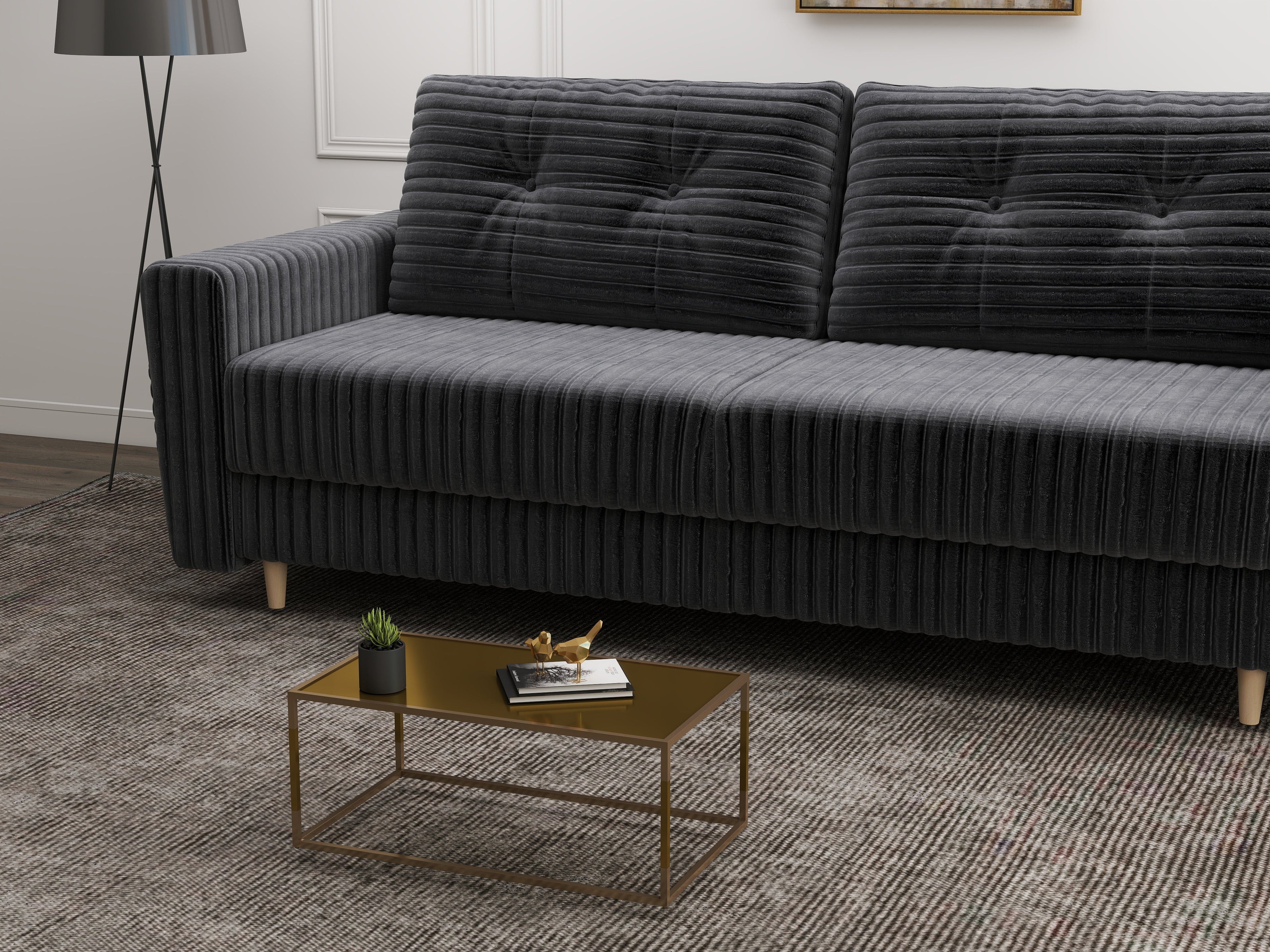 Canapea extensibilă dumonde cu ladă de depozitare si sezut confortabil din spuma high-density, Summer Ambience Gri 225x100 cm