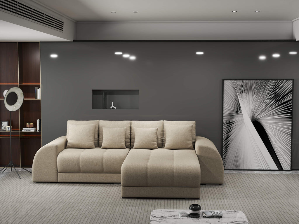 Colțar extensibil dumonde cu ladă de depozitare si sezut confortabil din spuma high-density, Verona Enjoy Camel II 290x185 cm