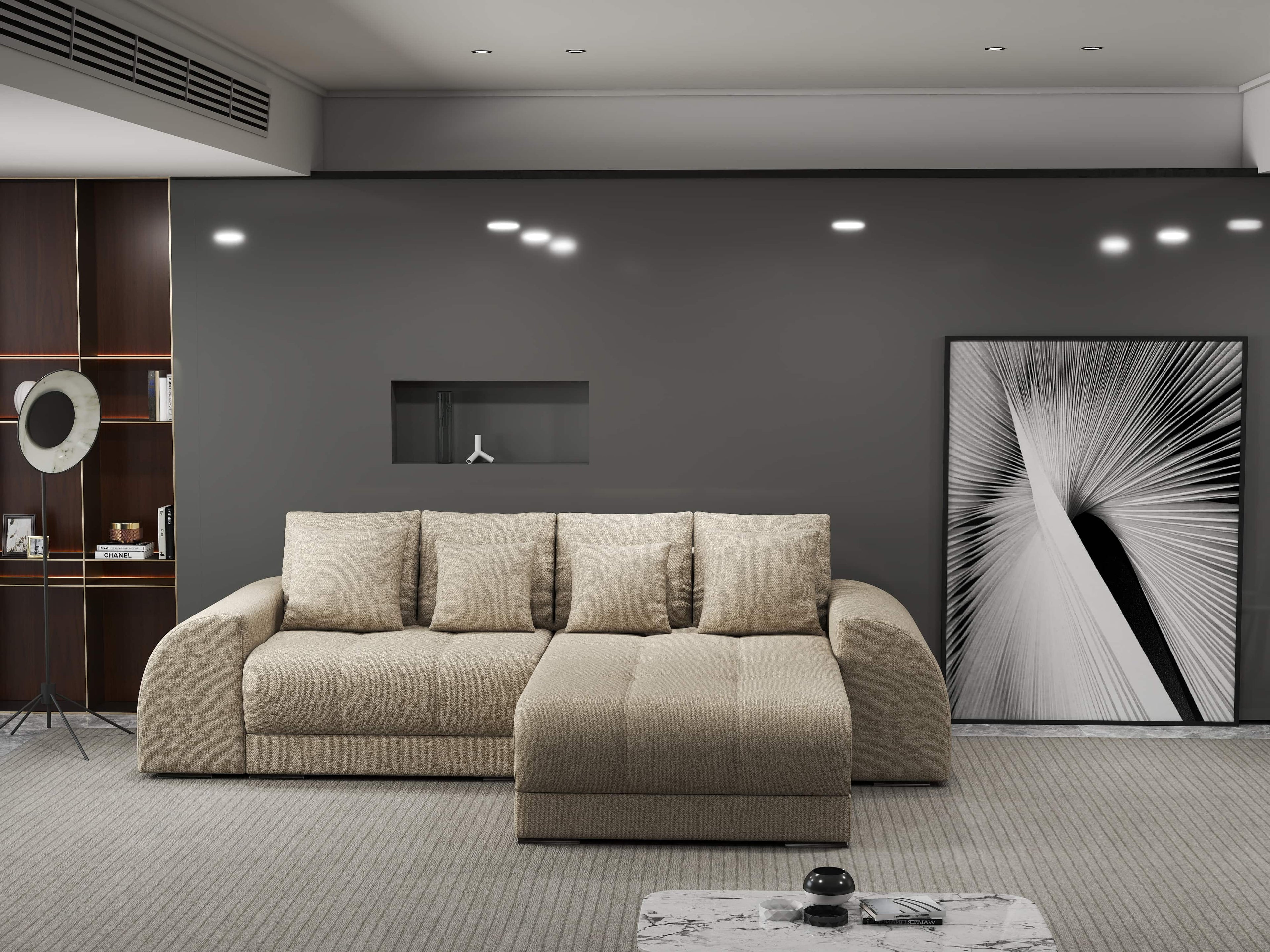 Colțar extensibil dumonde cu ladă de depozitare si sezut confortabil din spuma high-density, Verona Enjoy Camel II 290x185 cm