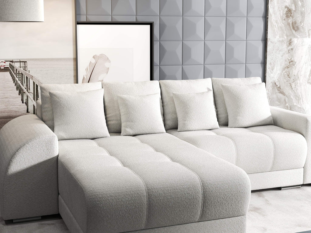 Colțar extensibil dumonde cu ladă de depozitare si sezut confortabil din spuma high-density, Verona Euphoria Ivory 290x185 cm