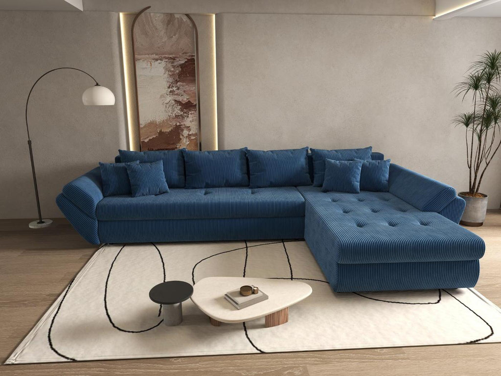 Colțar extensibil dumonde cu ladă de depozitare si sezut confortabil din spuma high-density, Loana XL Zoom Albastru II 335x185 cm