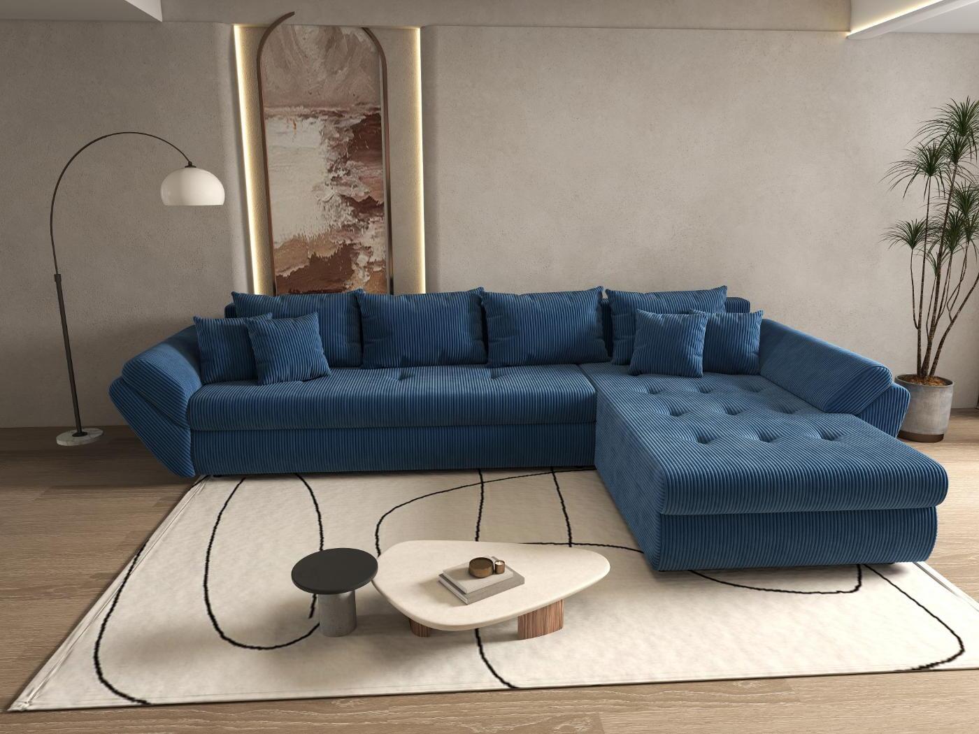 Colțar extensibil dumonde cu ladă de depozitare si sezut confortabil din spuma high-density, Loana XL Zoom Albastru II 335x185 cm
